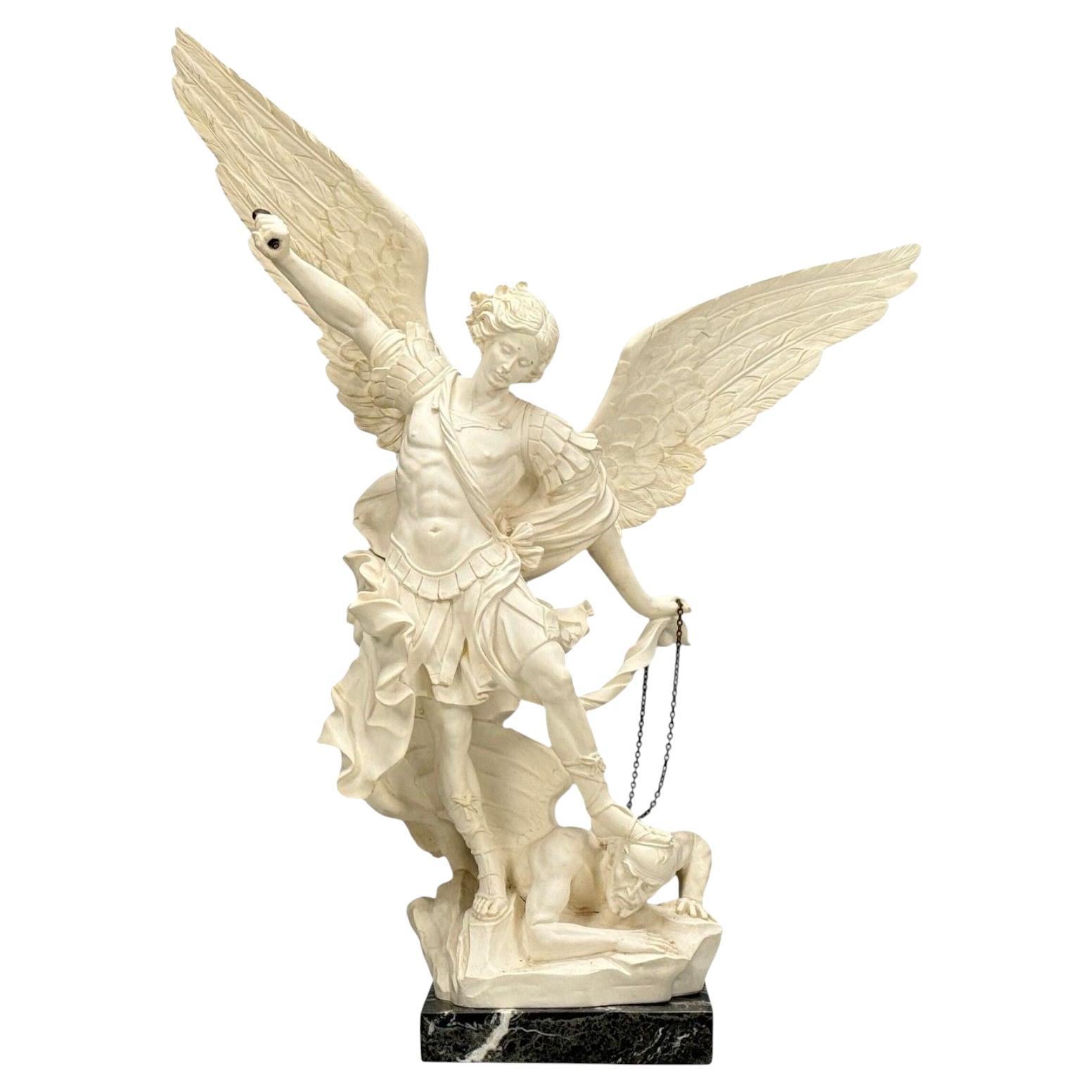 Statue of Saint Michael the Archangel, Composite, Marble Base, Italy, 20th c. For Sale