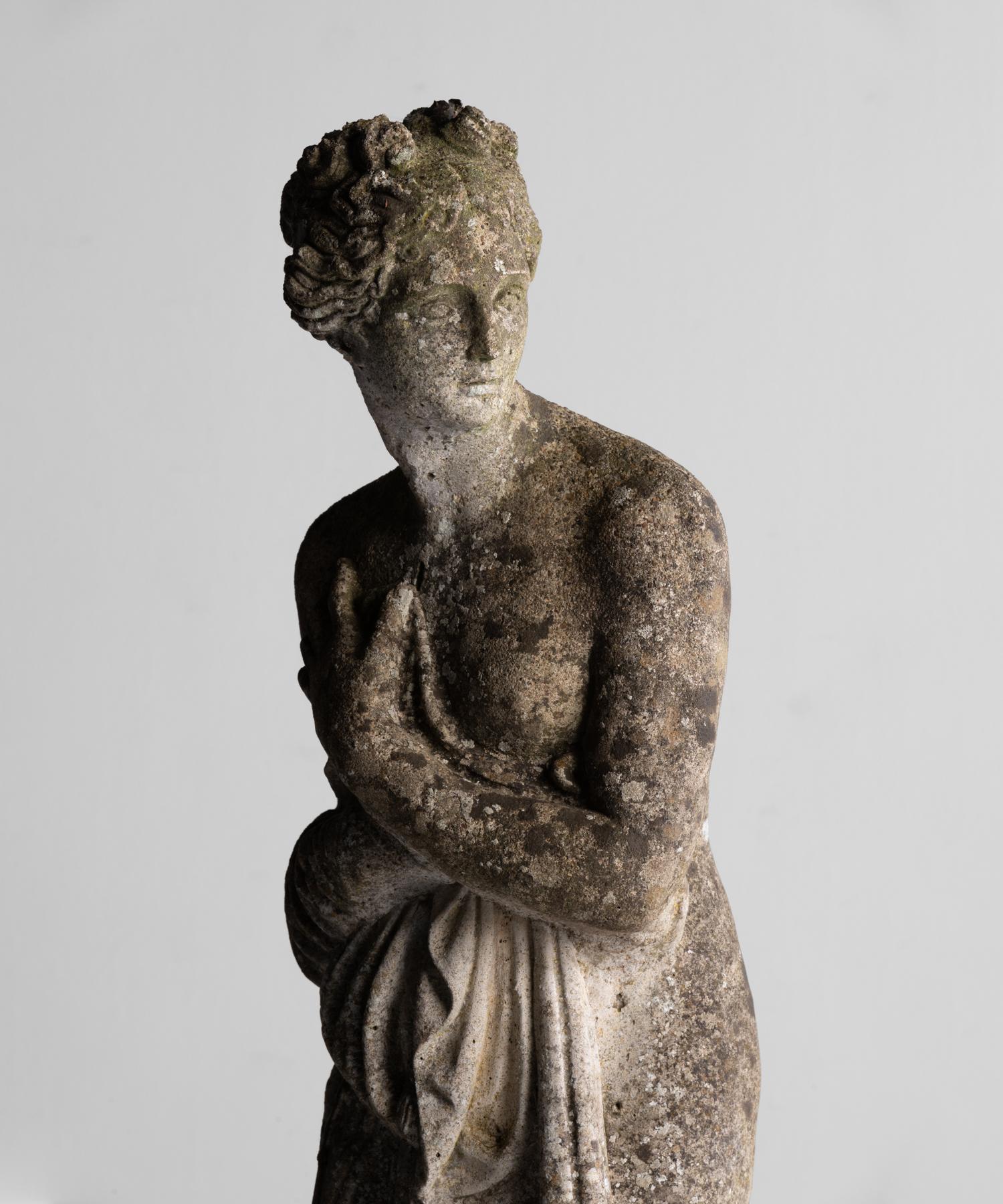 Statue of Venus with Pedestal, England, circa 1950 In Good Condition In Culver City, CA