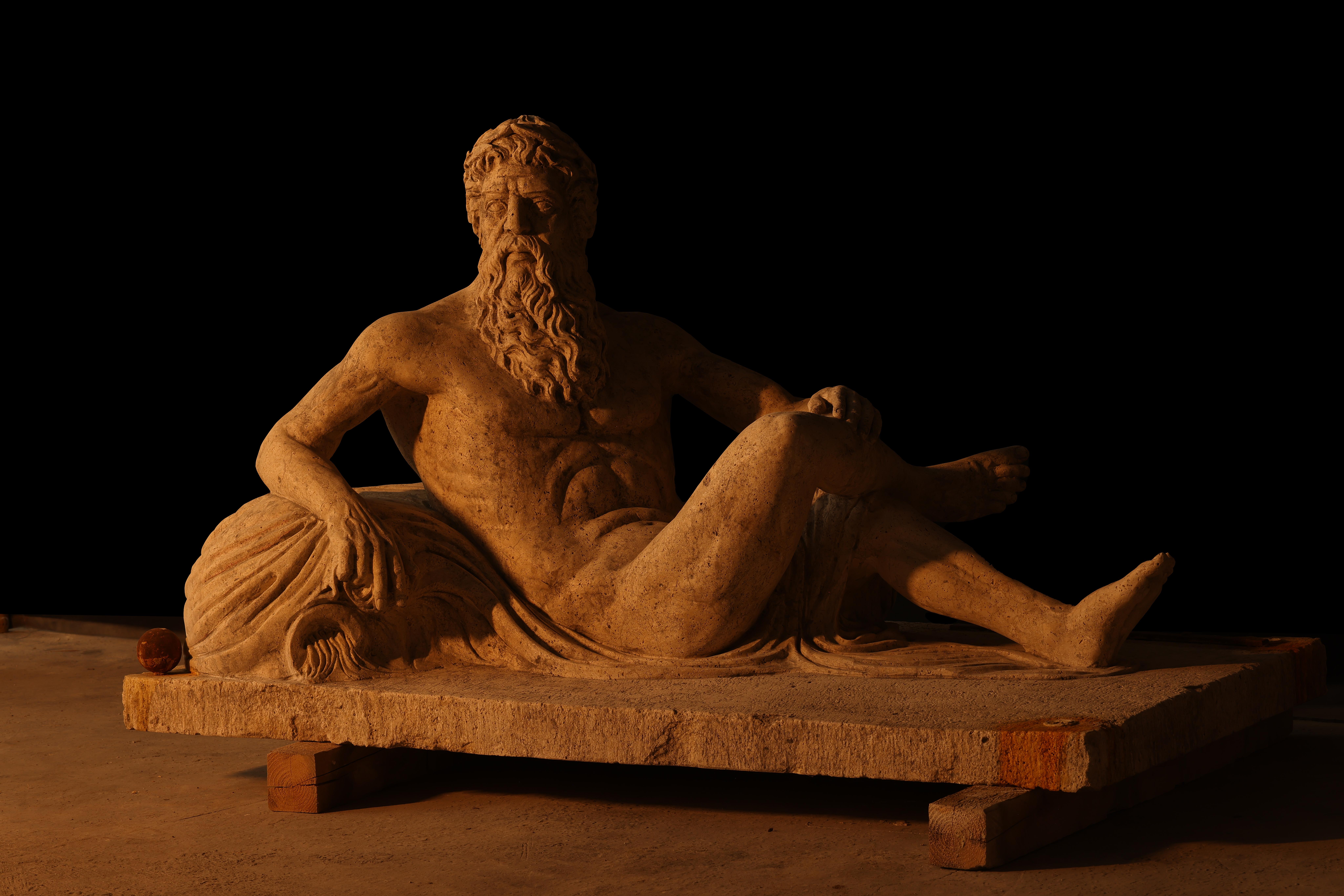 Statue sculpture life size antique old Roman Greek stone reclaimed carving decor For Sale 2