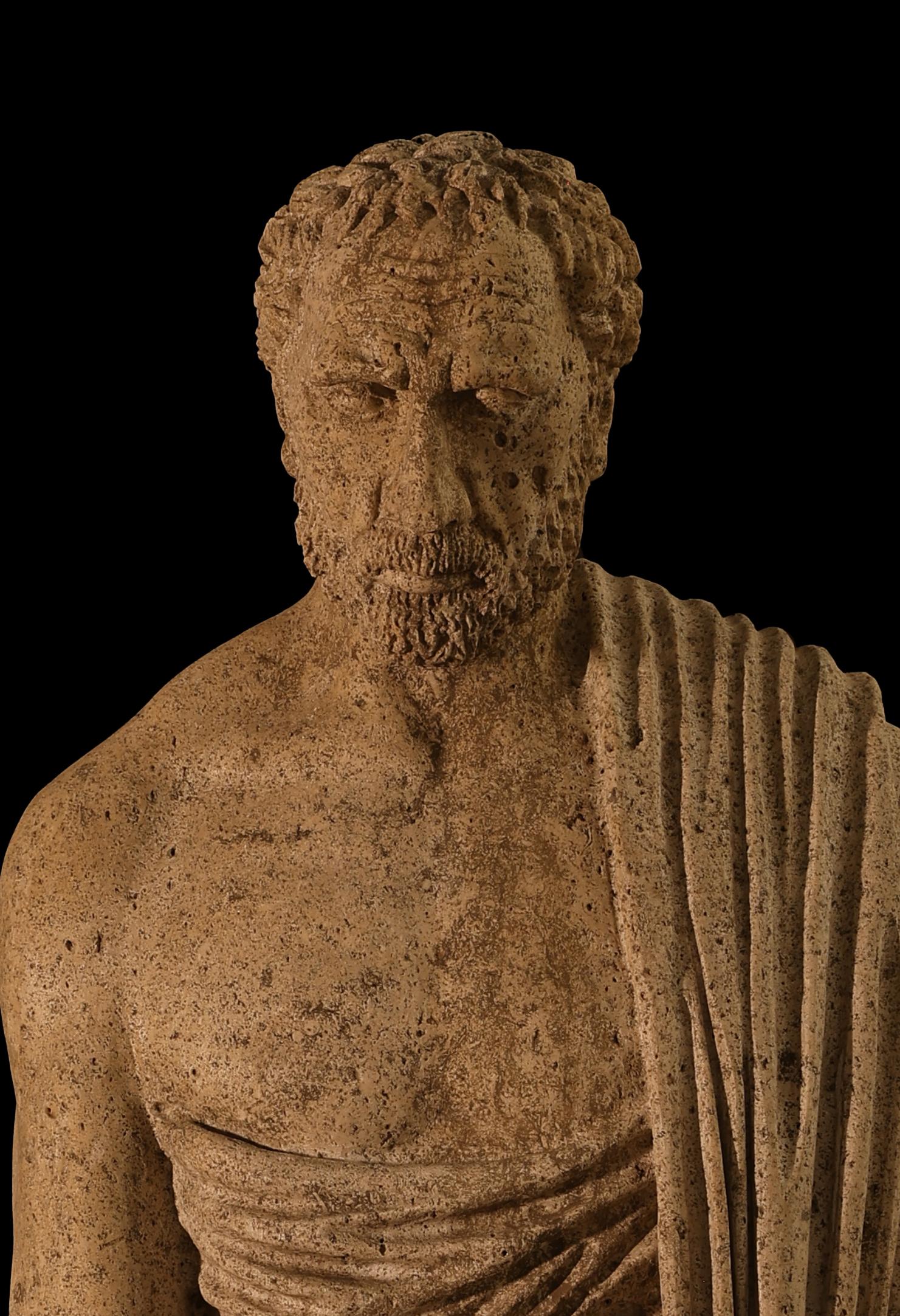Antique statue life sized Roman Greek natural stone old sculpture. 

The antique statue displayed in this Ad is one of 12  reclaimed life sized limestone statues. 

In this specific First Dibs Ad Listing you are purchasing only ONE statue that is