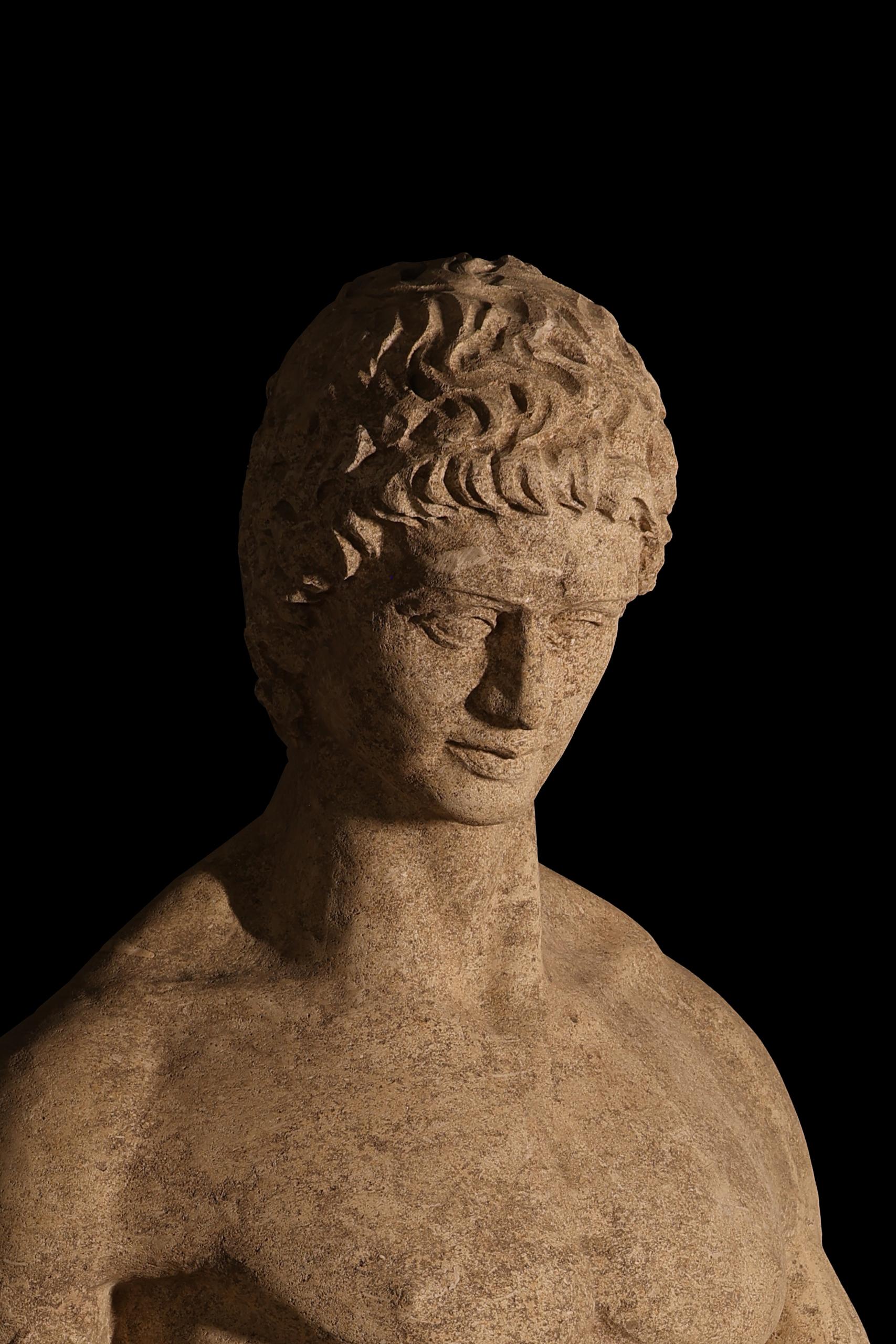 Rustic Statue sculpture life size antique old Roman Greek stone reclaimed carving decor For Sale