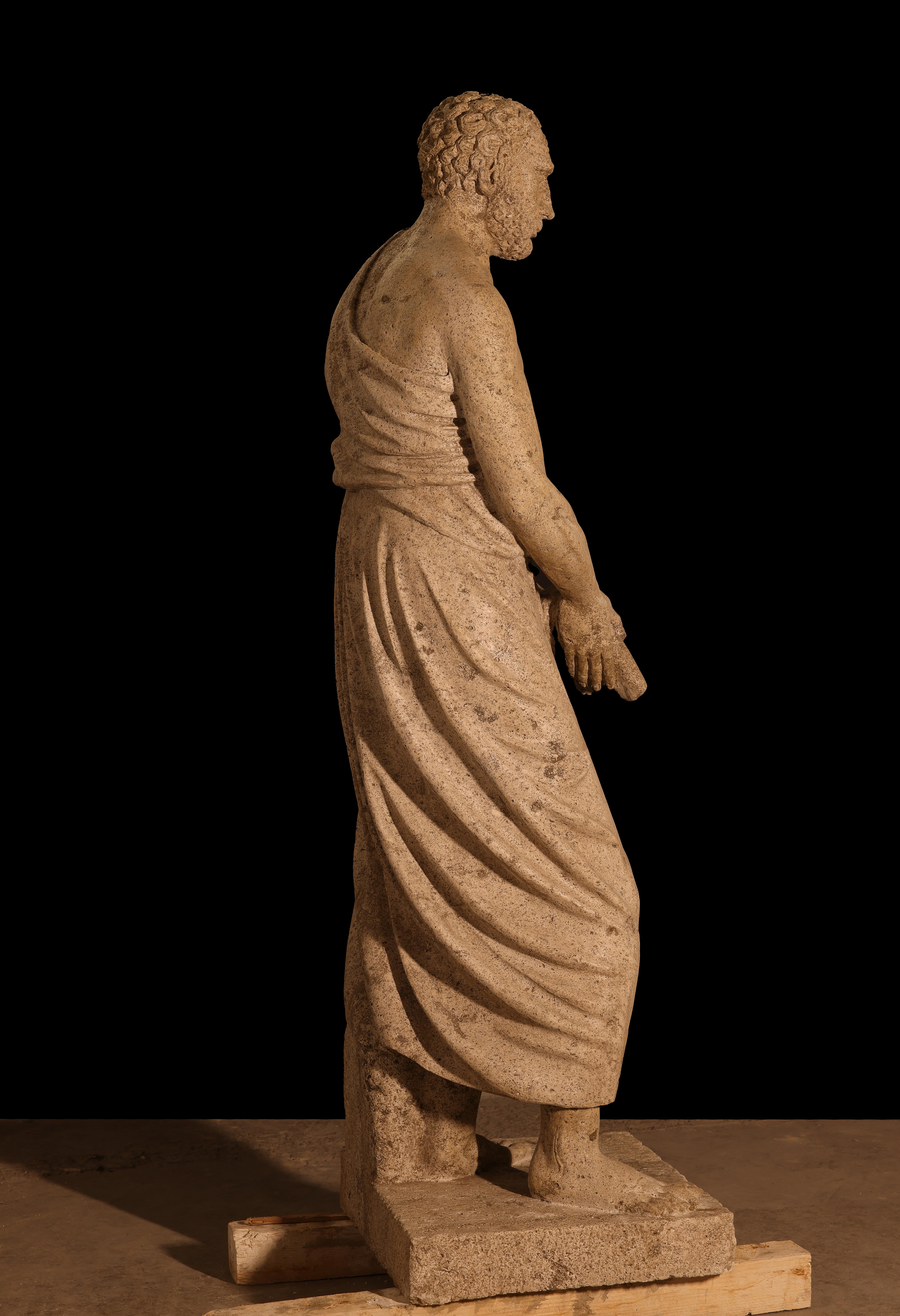 Rustic Statue sculpture life size antique old Roman Greek stone reclaimed carving decor For Sale