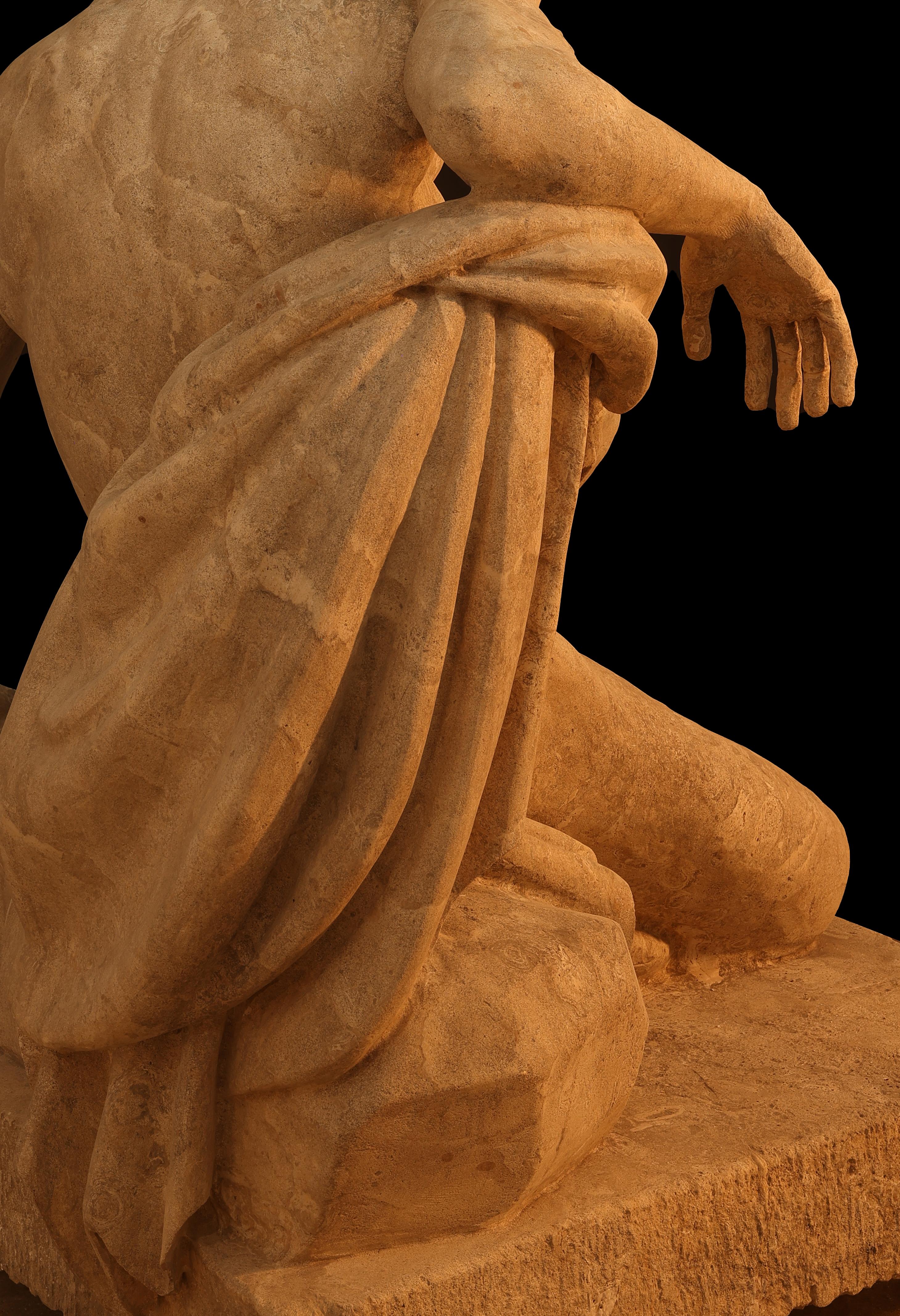 Rustic Statue sculpture life size antique old Roman Greek stone reclaimed carving decor For Sale