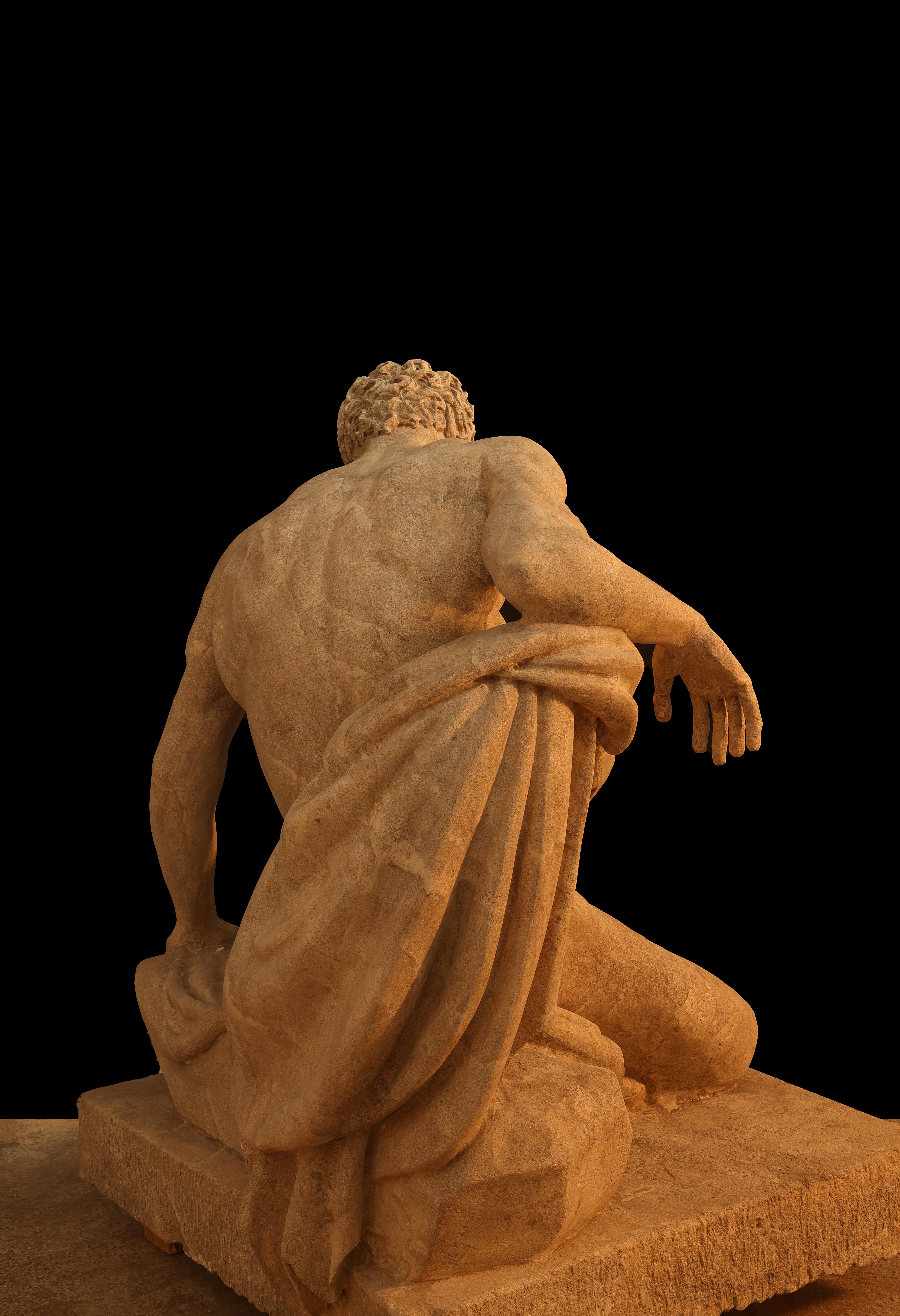 French Statue sculpture life size antique old Roman Greek stone reclaimed carving decor For Sale
