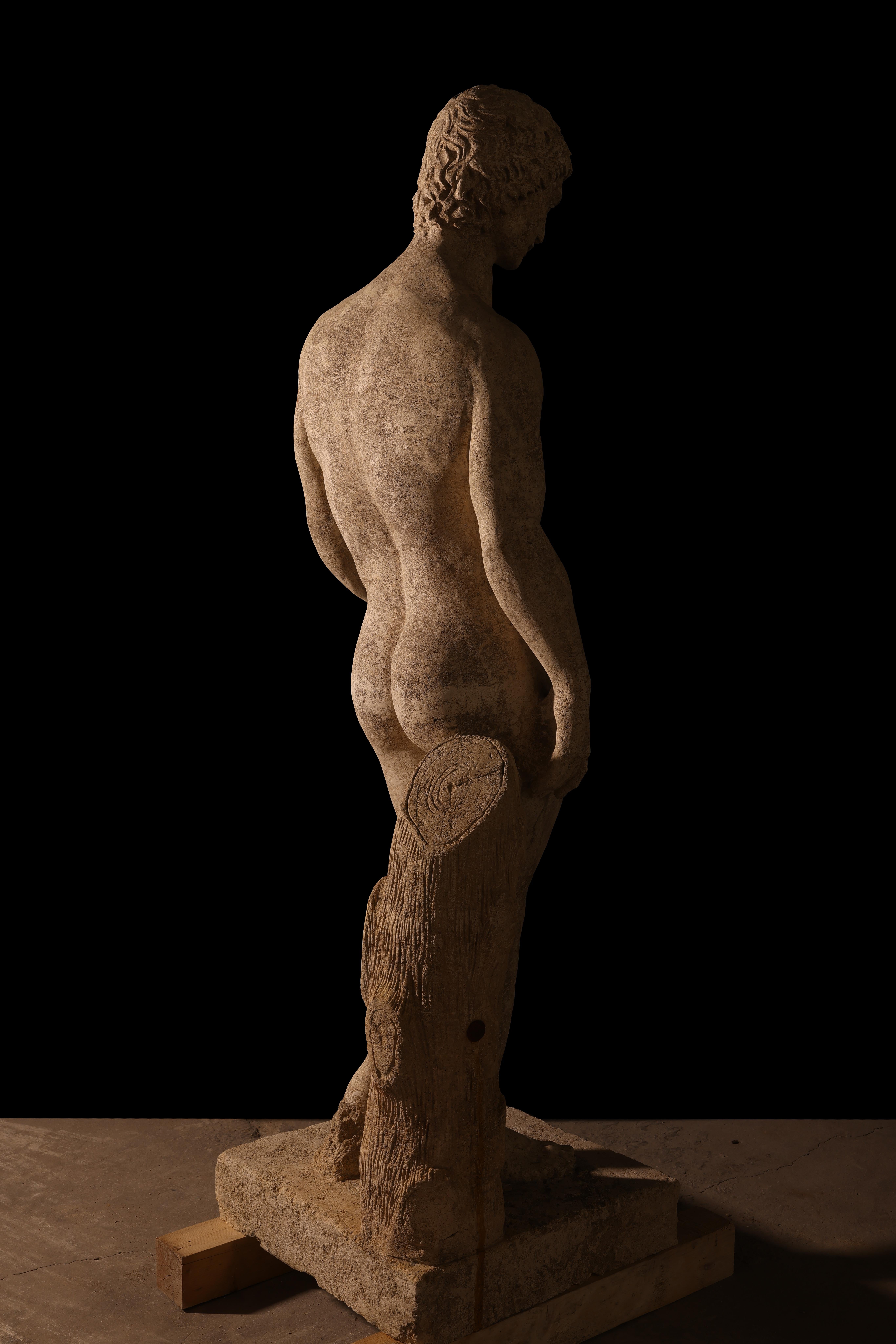 Hand-Carved Statue sculpture life size antique old Roman Greek stone reclaimed carving decor For Sale