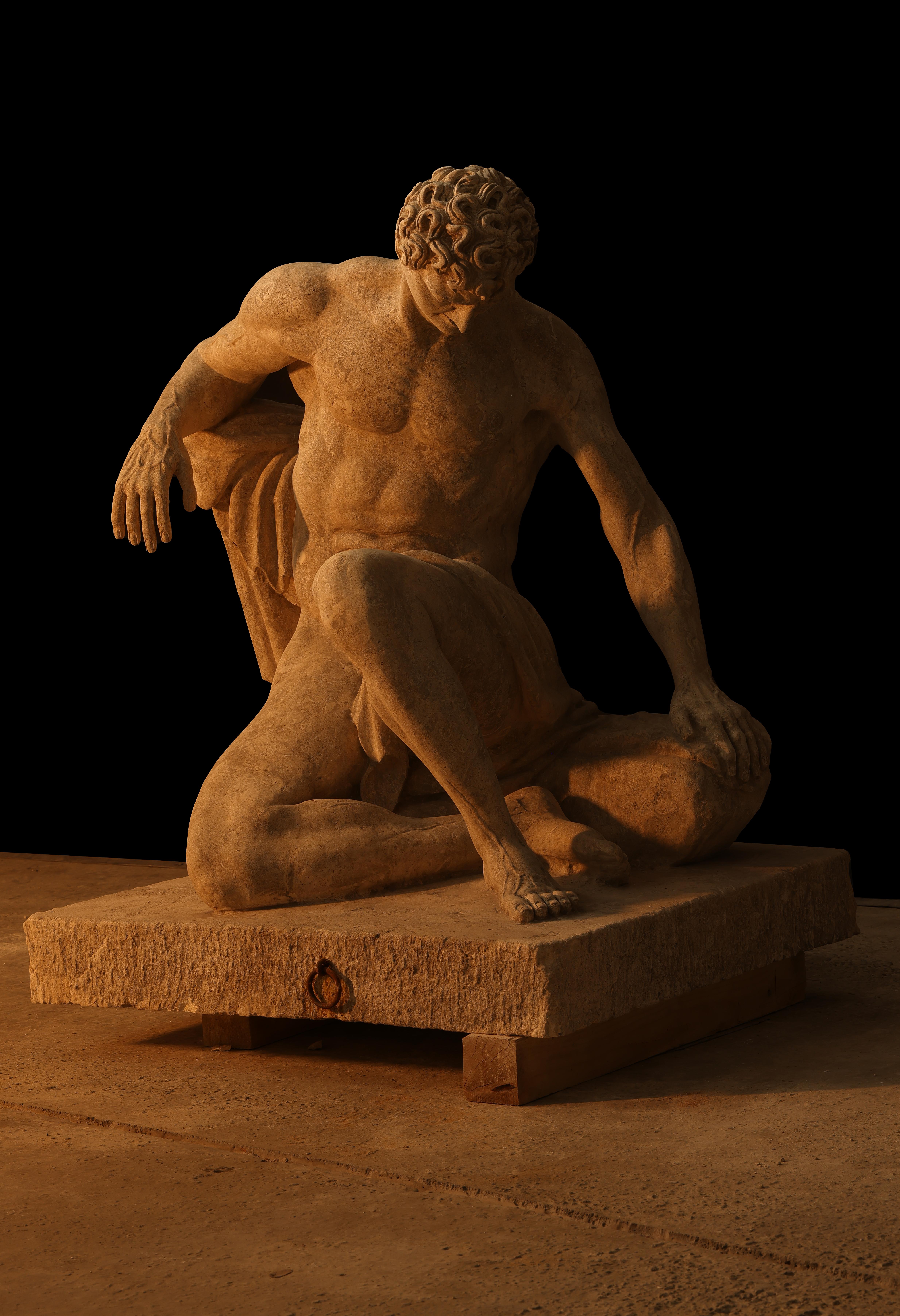 Hand-Carved Statue sculpture life size antique old Roman Greek stone reclaimed carving decor For Sale