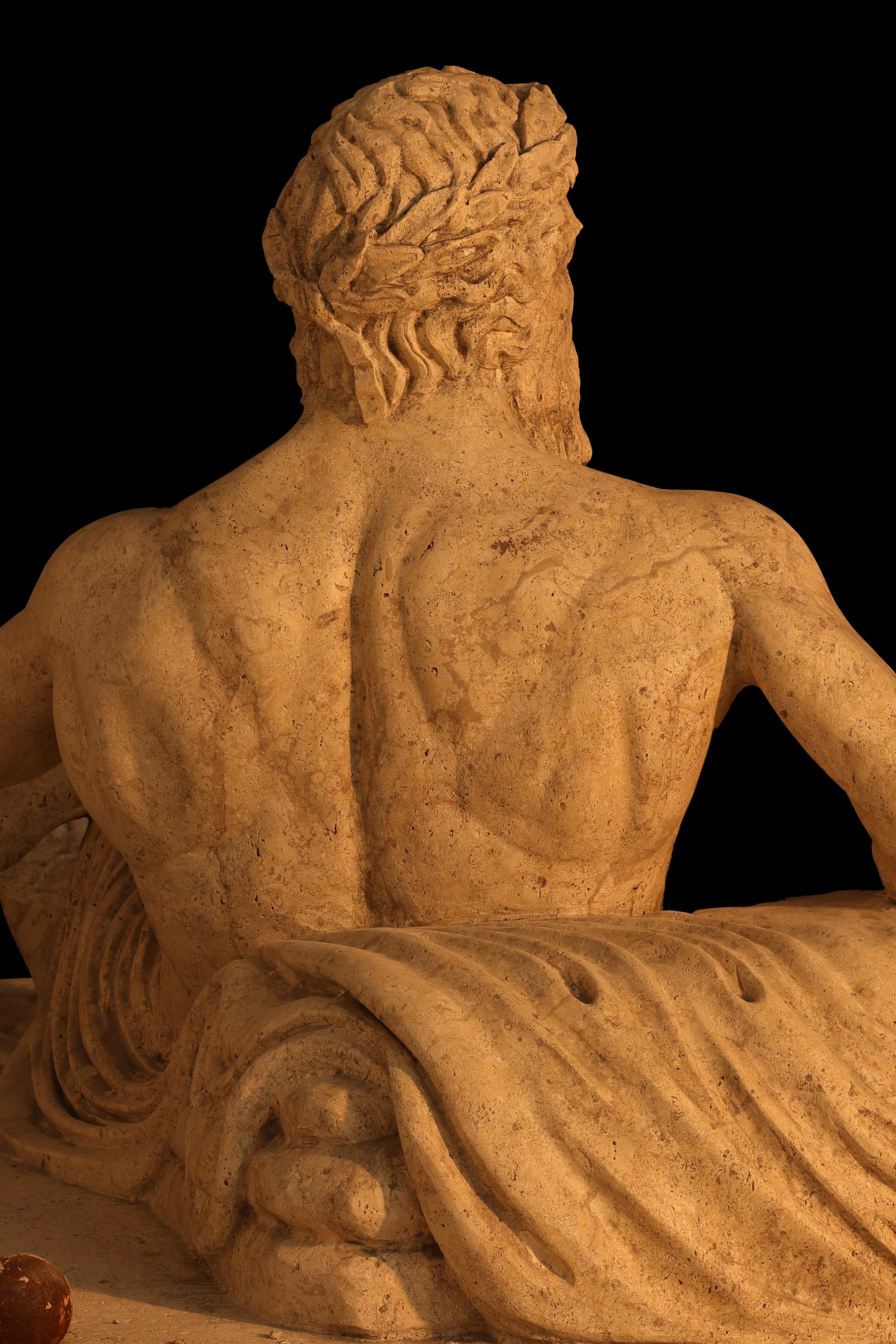 Hand-Carved Statue sculpture life size antique old Roman Greek stone reclaimed carving decor For Sale