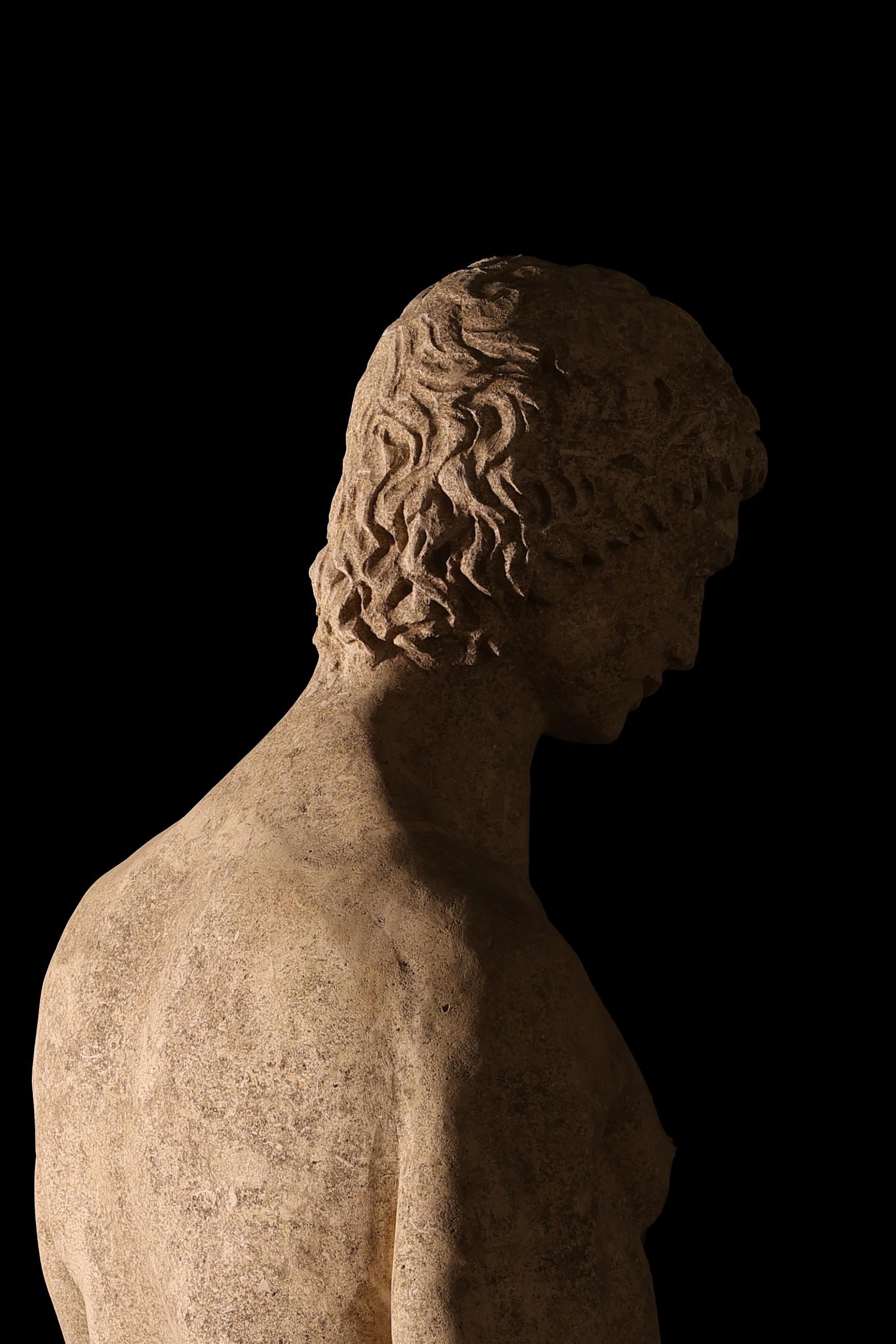18th Century and Earlier Statue sculpture life size antique old Roman Greek stone reclaimed carving decor For Sale