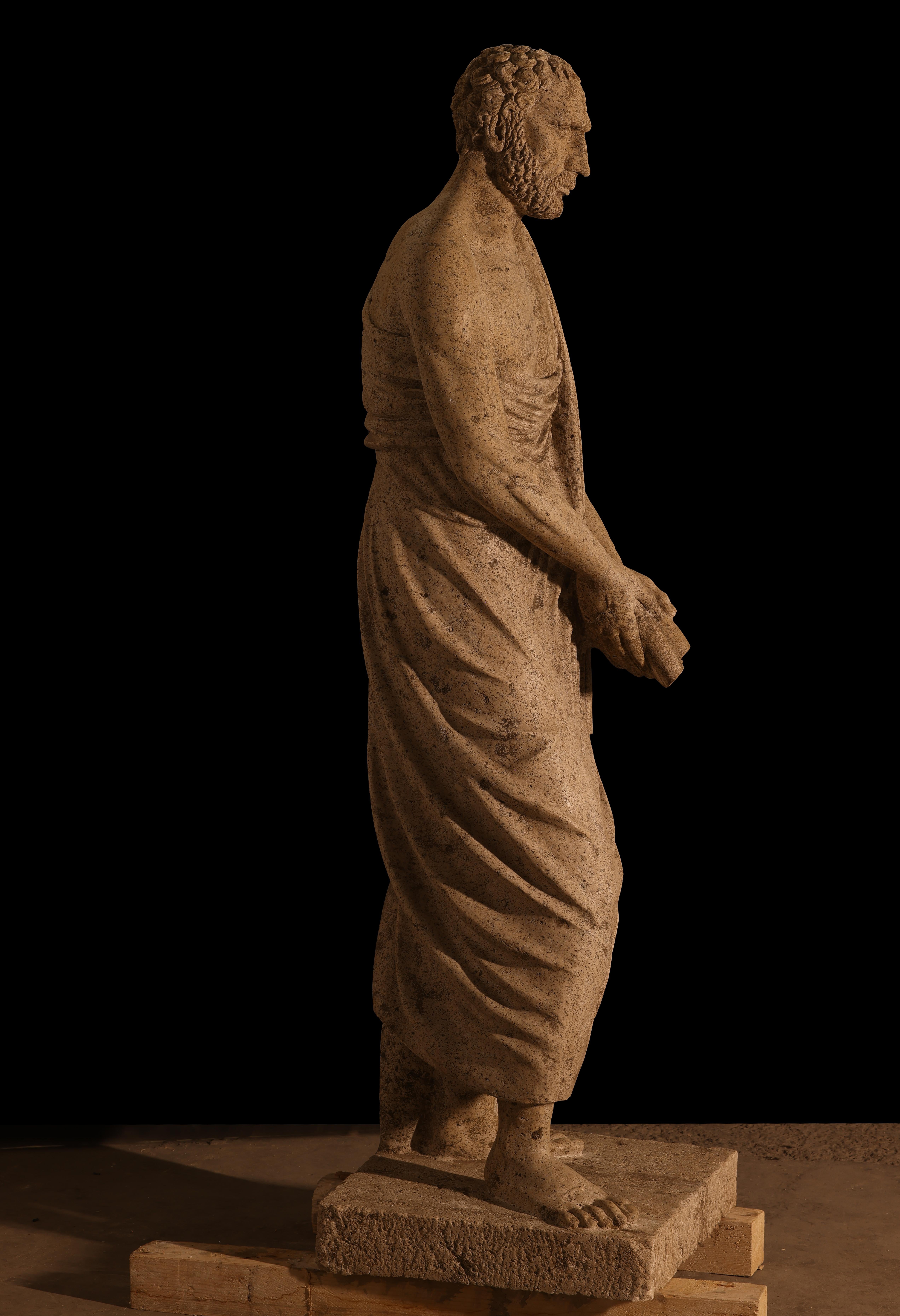 18th Century Statue sculpture life size antique old Roman Greek stone reclaimed carving decor For Sale