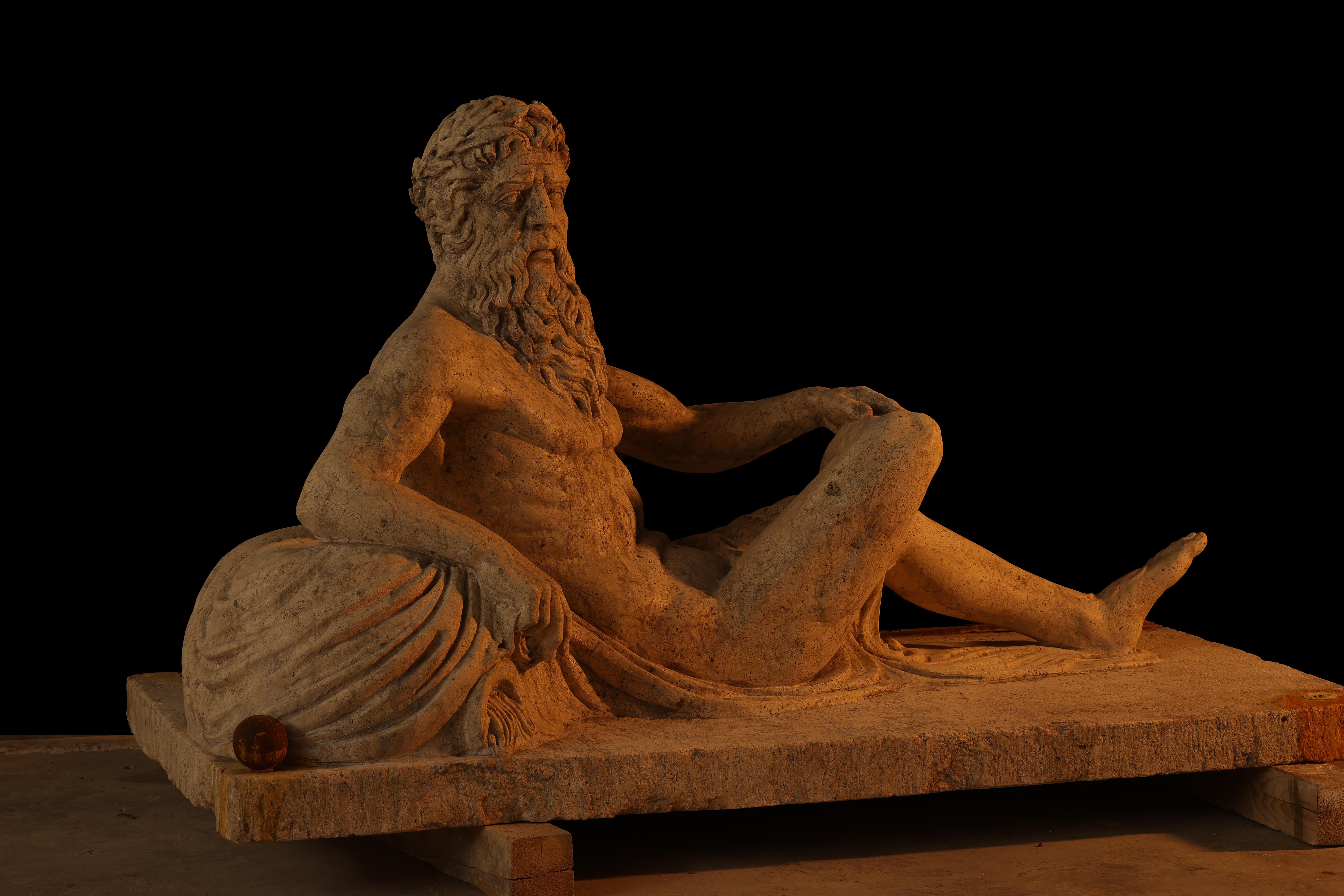 Limestone Statue sculpture life size antique old Roman Greek stone reclaimed carving decor For Sale