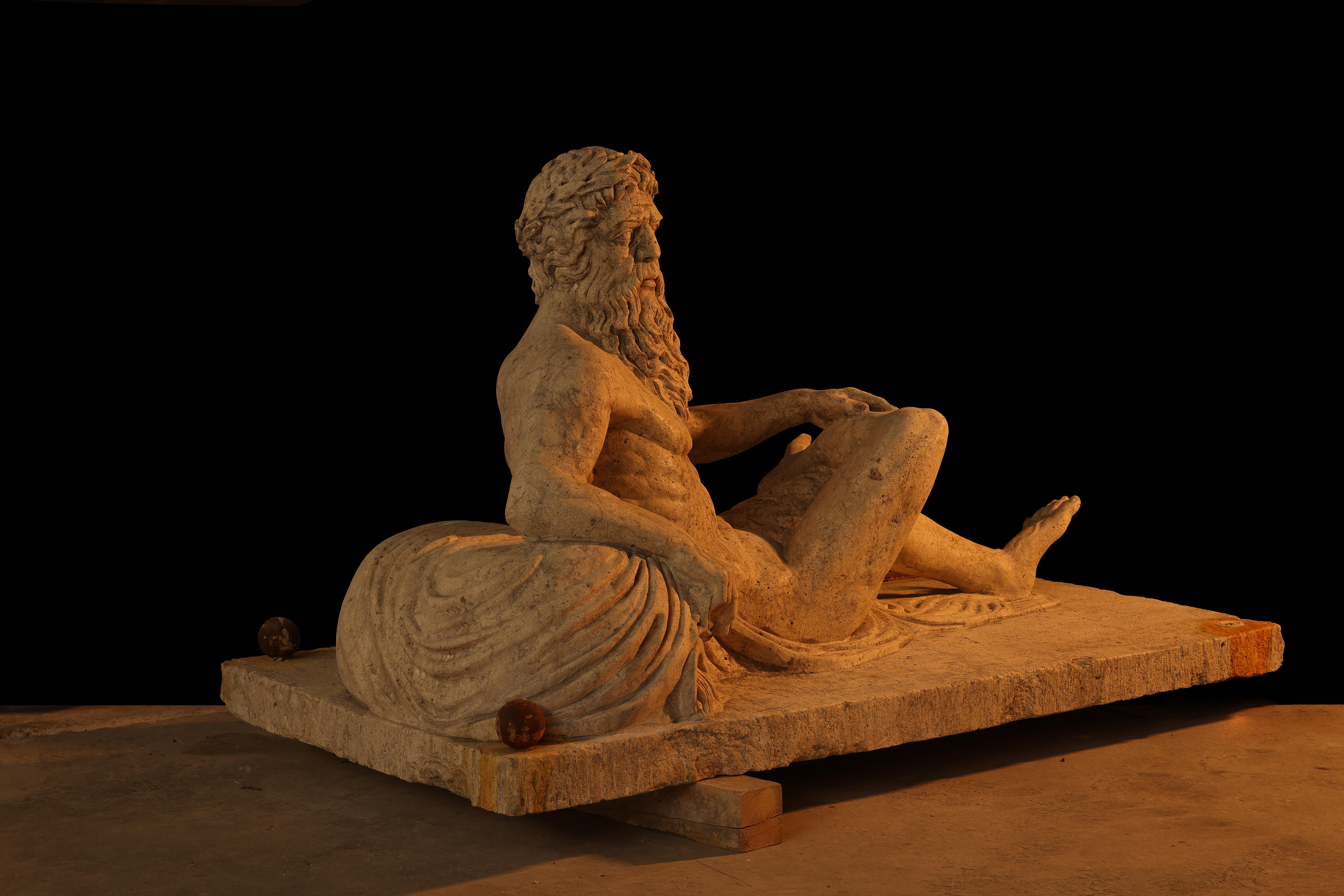 Statue sculpture life size antique old Roman Greek stone reclaimed carving decor For Sale 1