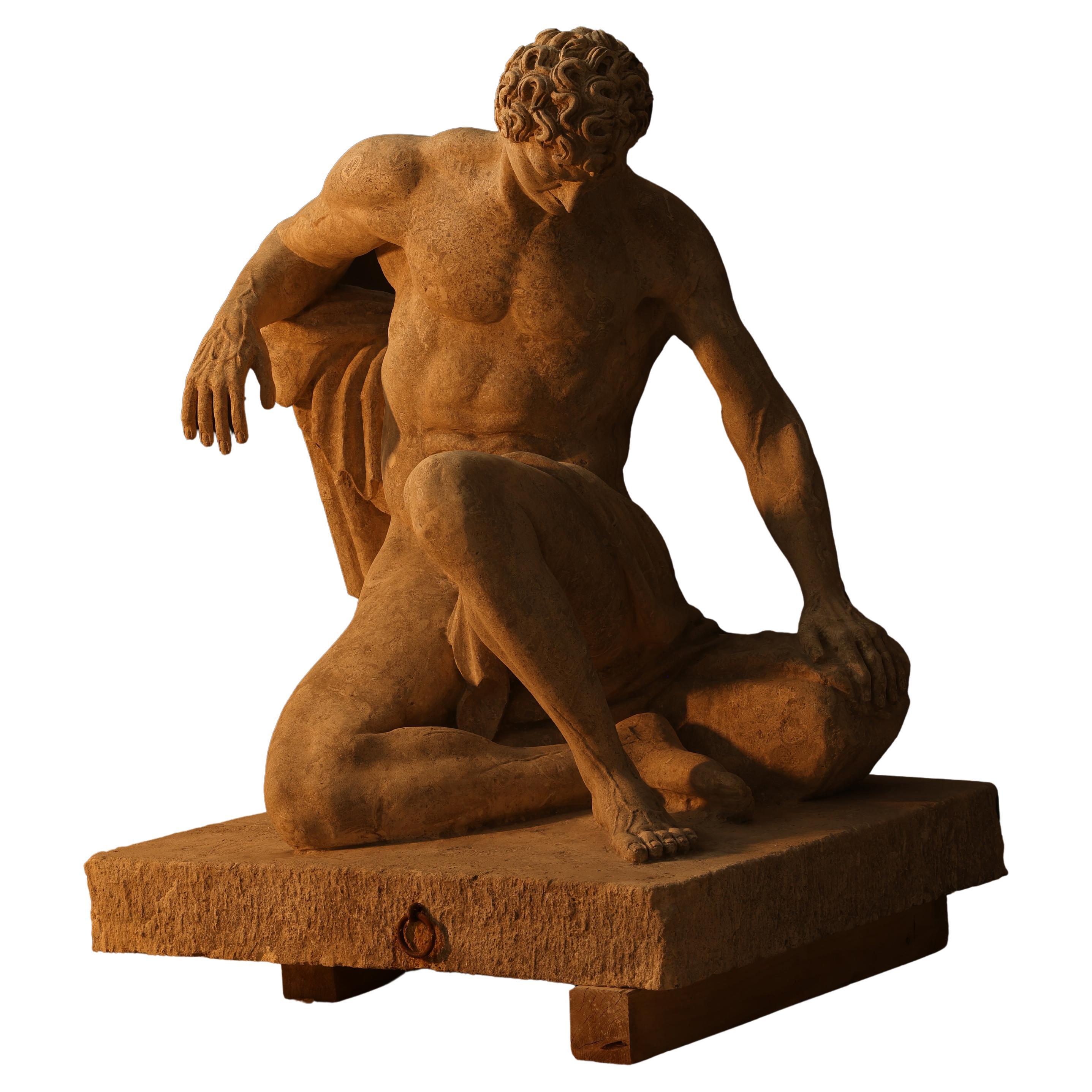 Statue sculpture life size antique old Roman Greek stone reclaimed carving decor