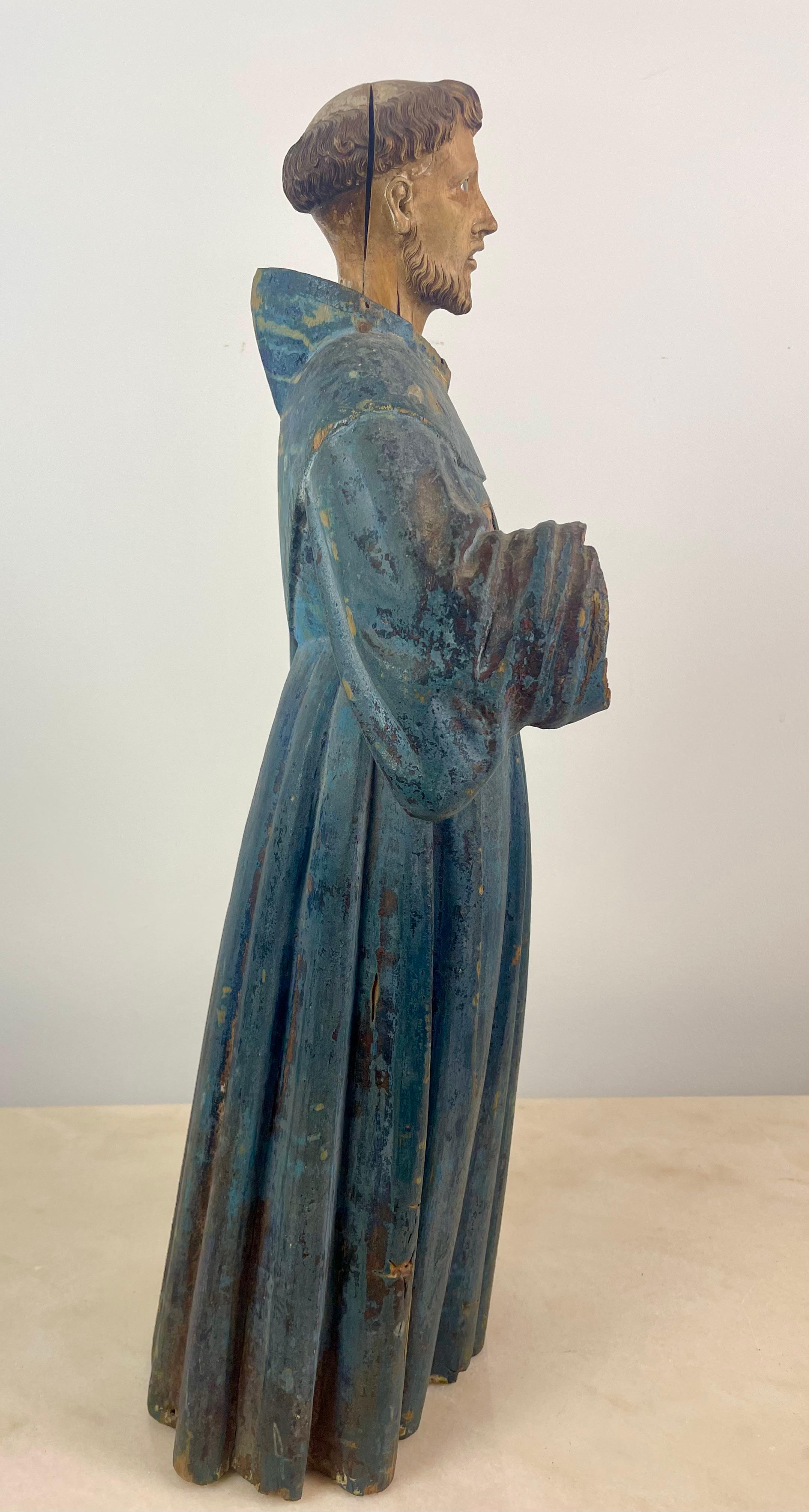 Statue sculpture of Saint Francis of Assisi. Polychrome wood. 17th/18th Spain 3
