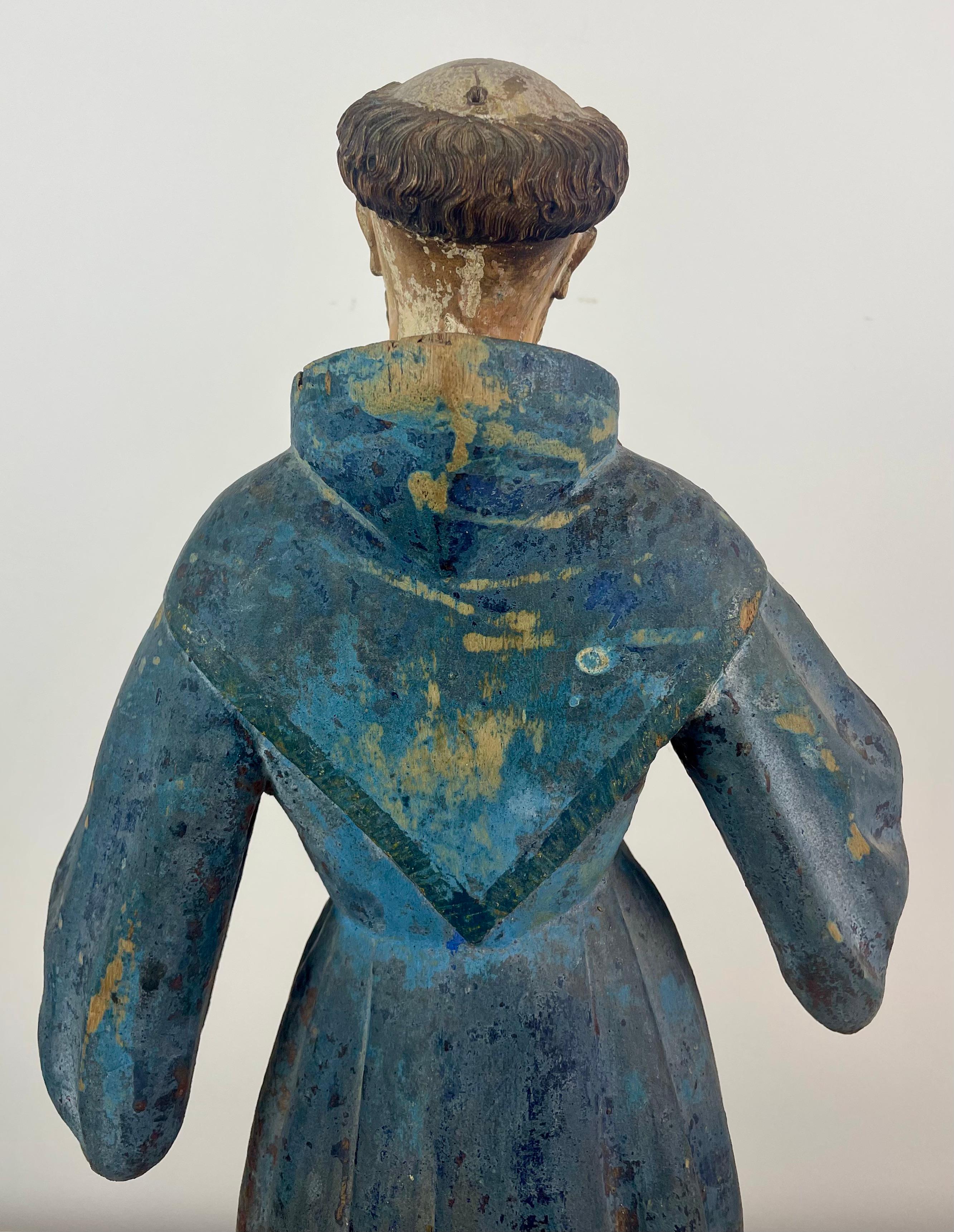 Statue sculpture of Saint Francis of Assisi. Polychrome wood. 17th/18th Spain 6