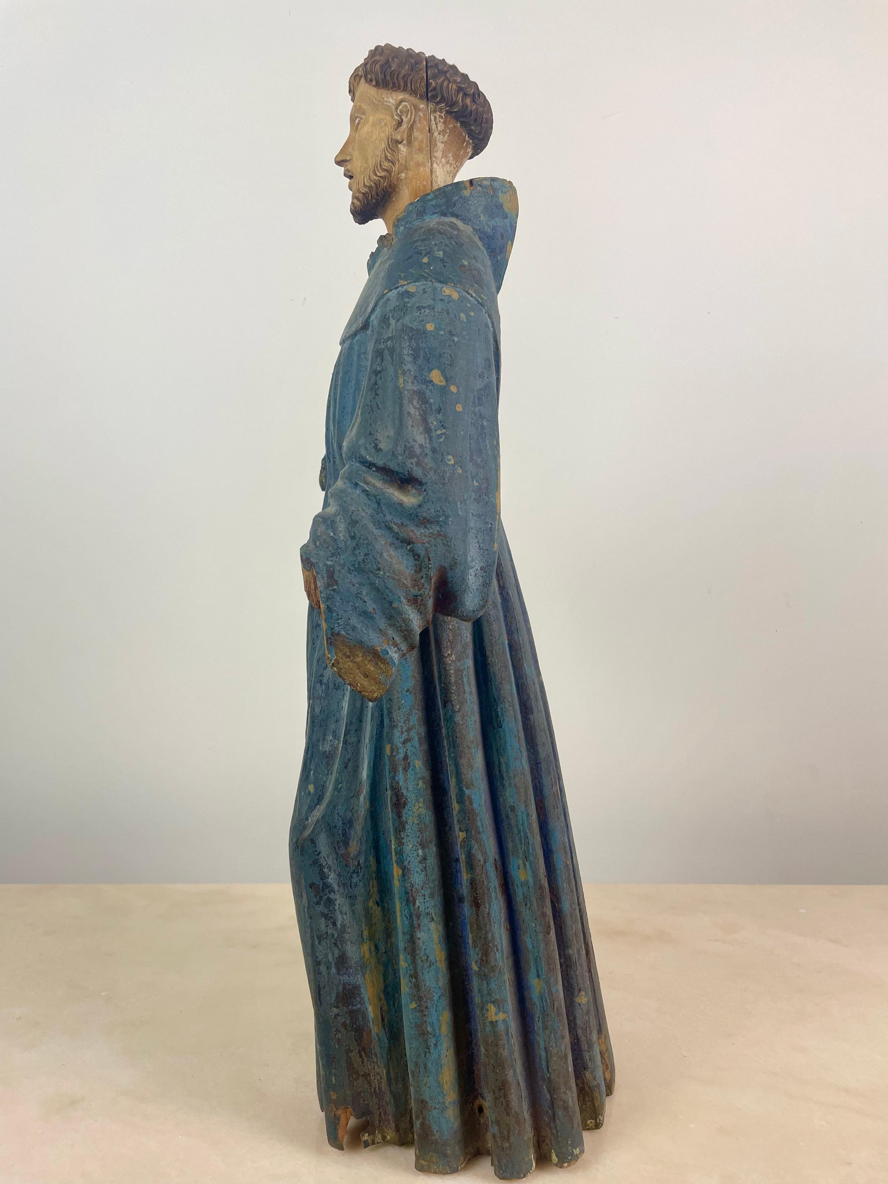 Statue sculpture of Saint Francis of Assisi. Polychrome wood. 17th/18th Spain 7