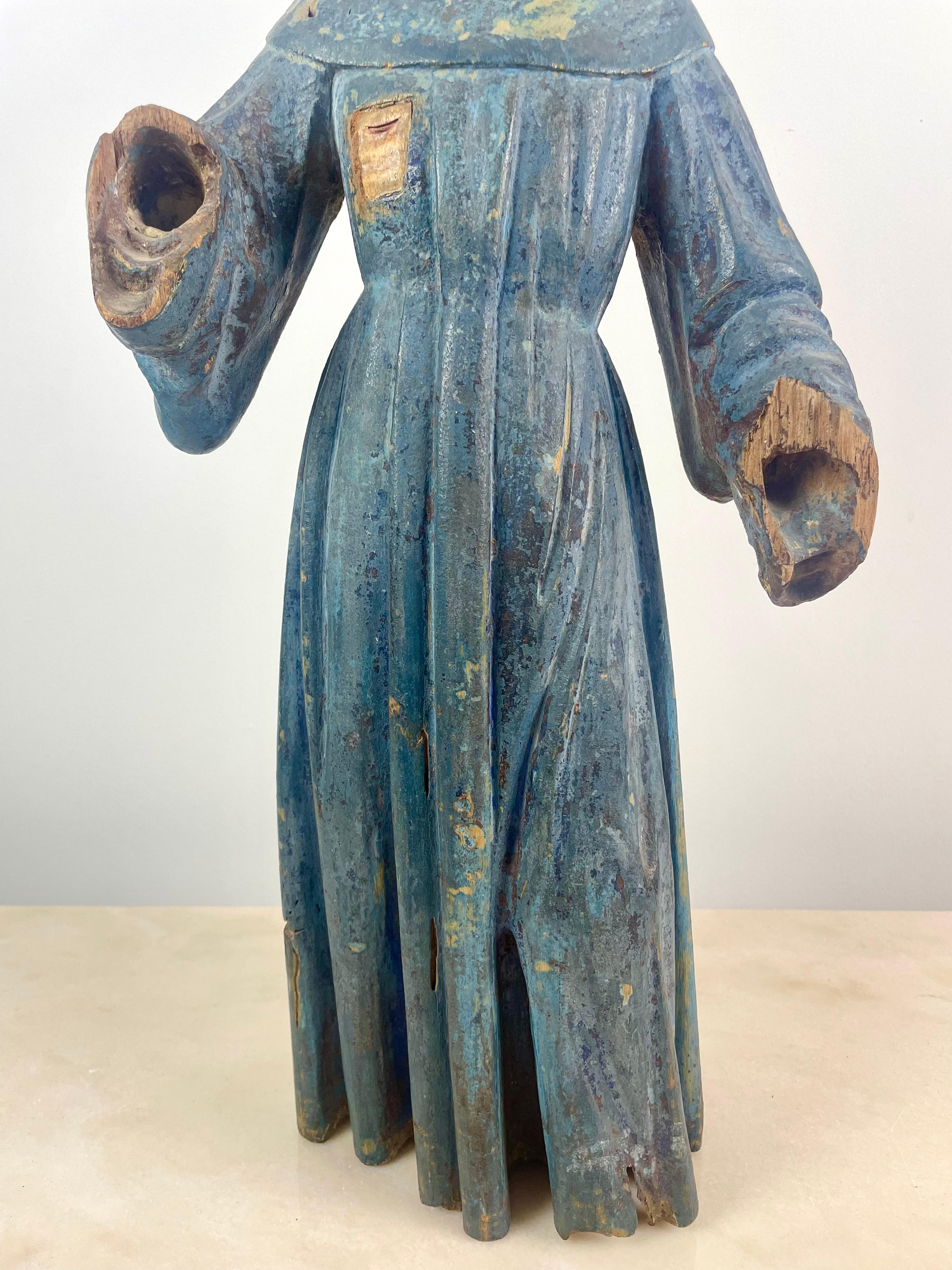17th Century Statue sculpture of Saint Francis of Assisi. Polychrome wood. 17th/18th Spain