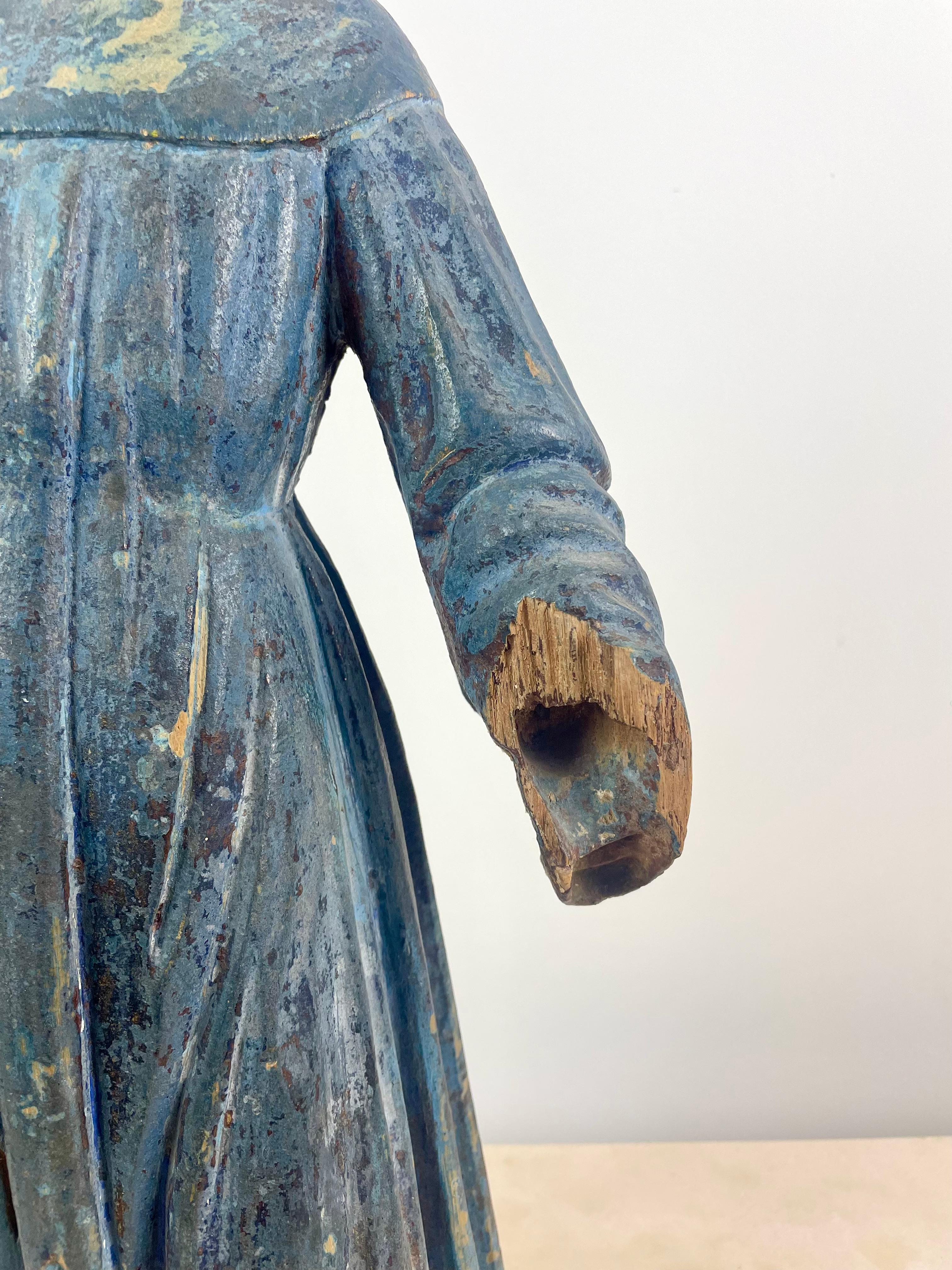 Statue sculpture of Saint Francis of Assisi. Polychrome wood. 17th/18th Spain 2