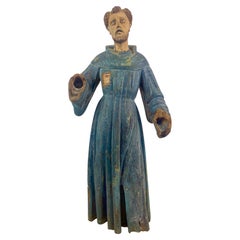 Statue sculpture of Saint Francis of Assisi. Polychrome wood. 17th/18th Spain