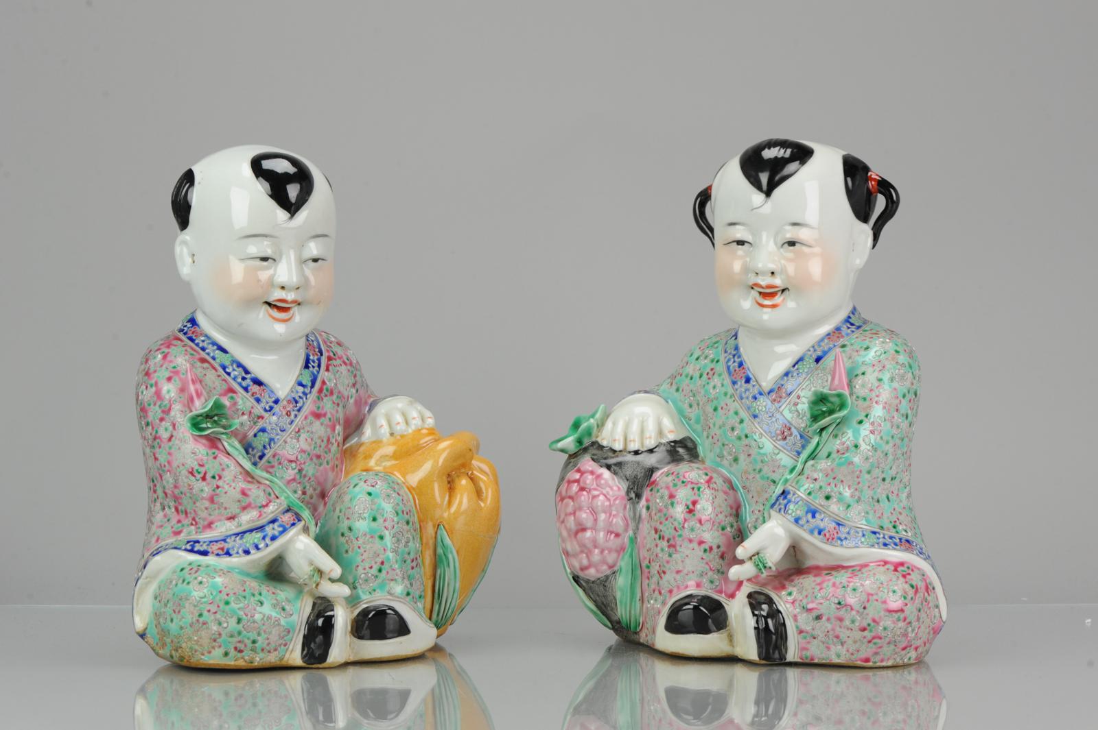Statues China 1940/50 He-He Twins Marked on Base Chinese Porcelain Proc/Minguo For Sale 5