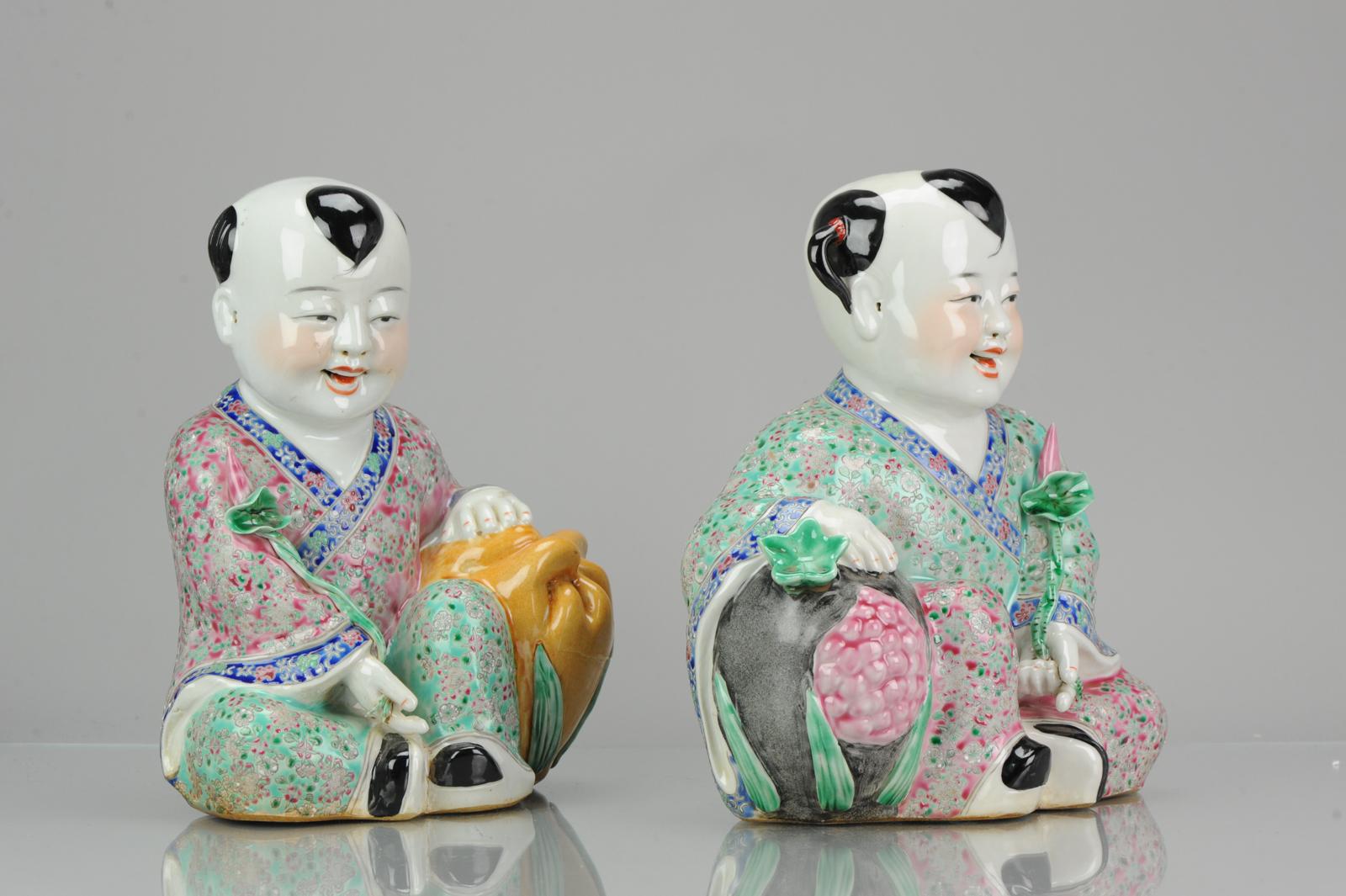 Statues China 1940/50 He-He Twins Marked on Base Chinese Porcelain Proc/Minguo For Sale 3