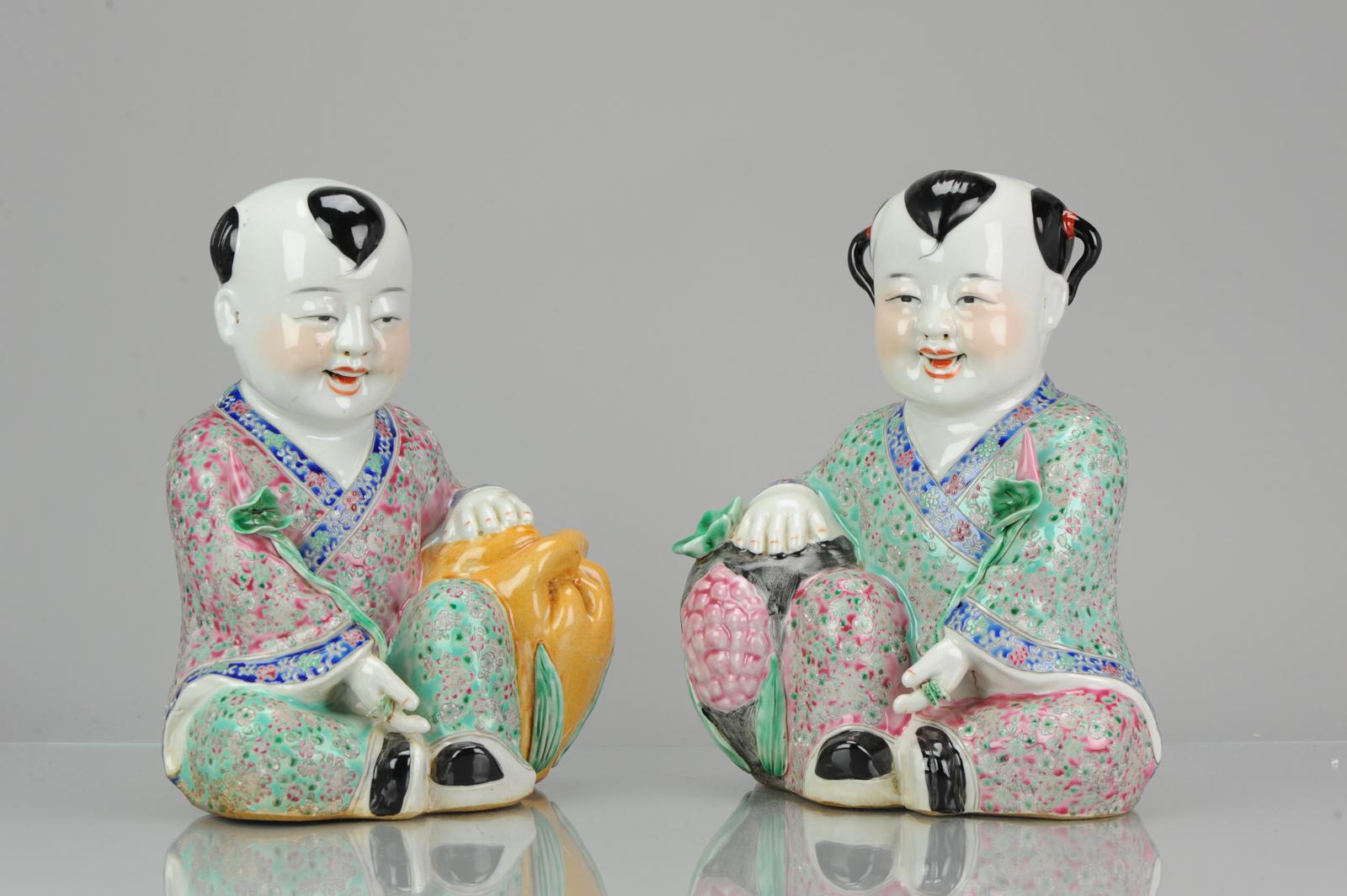 Statues China 1940/50 He-He Twins Marked on Base Chinese Porcelain Proc/Minguo For Sale 1