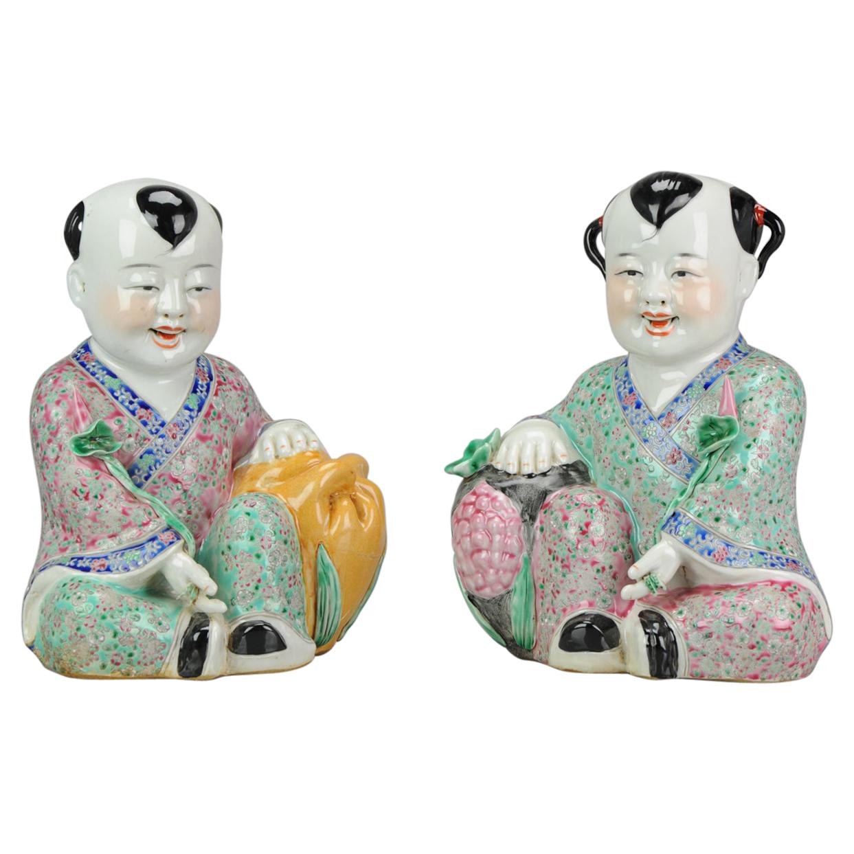 Statues China 1940/50 He-He Twins Marked on Base Chinese Porcelain Proc/Minguo For Sale