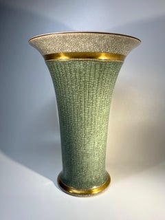 Statuesque Flared Vase Thorkild Olsen, Royal Copenhagen Green Crackle #2673