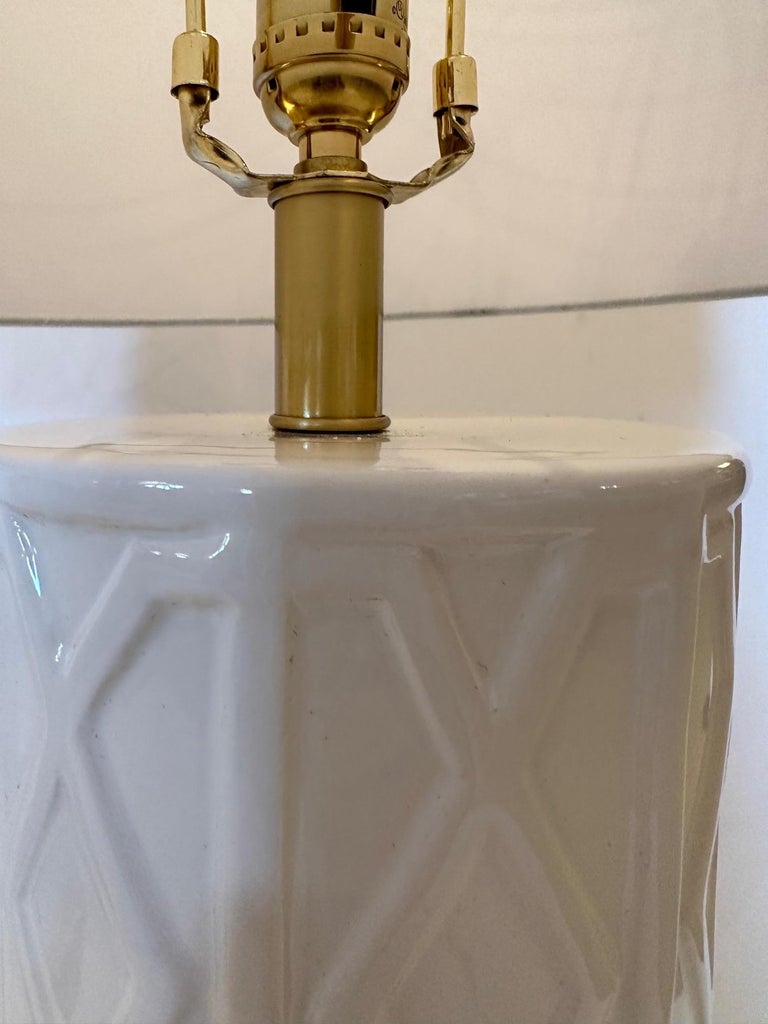 Statuesque Large Contemporary Columnar White Ceramic Lamps For Sale at