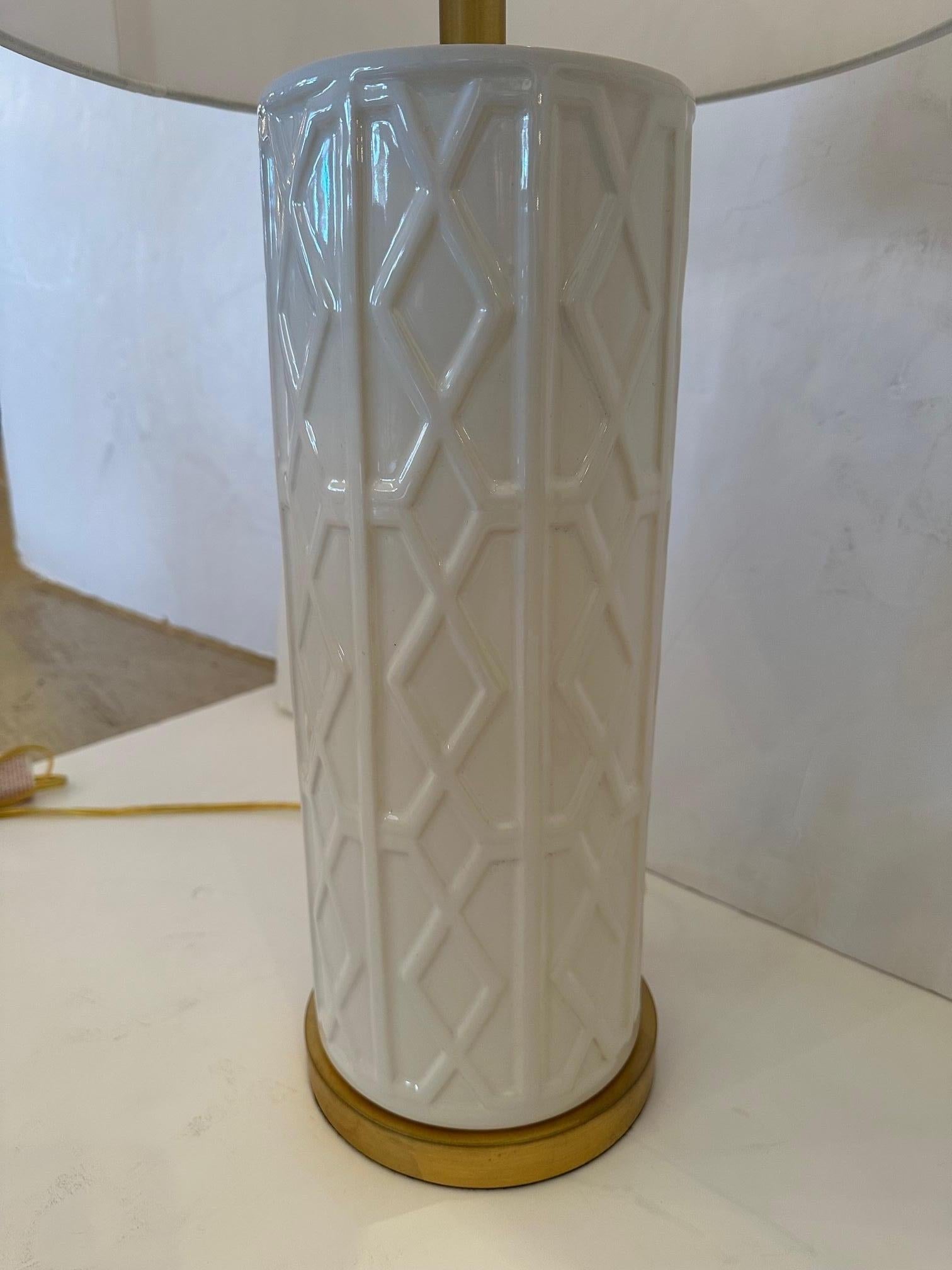 Statuesque Large Contemporary Columnar White Ceramic Lamps For Sale 2