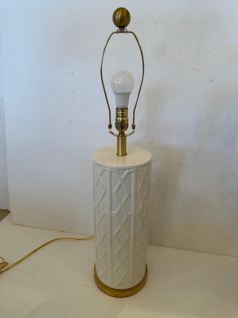 Statuesque Large Contemporary Columnar White Ceramic Lamps For Sale at
