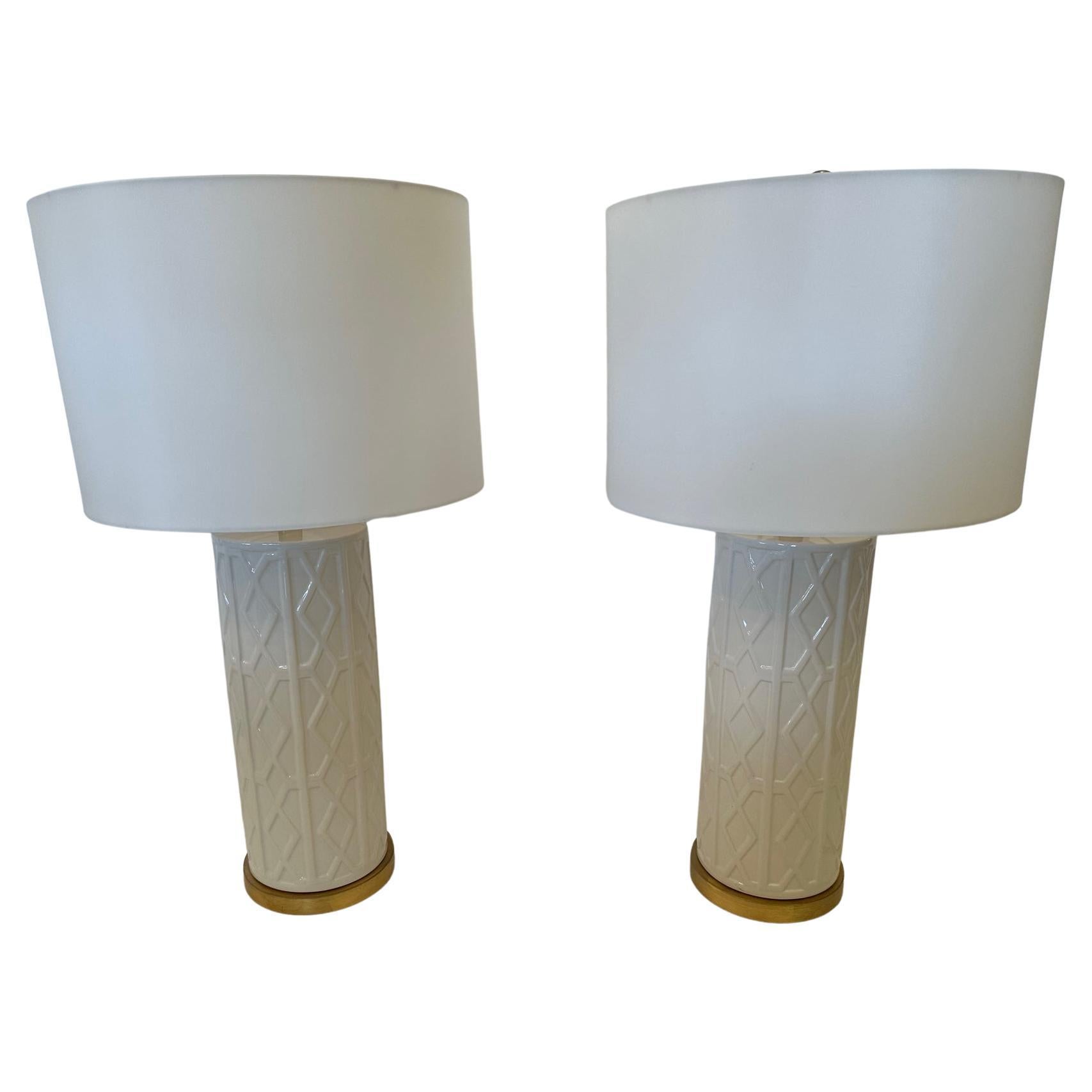 Statuesque Large Contemporary Columnar White Ceramic Lamps