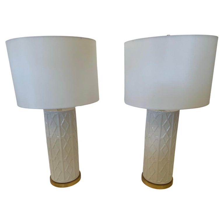 Statuesque Large Contemporary Columnar White Ceramic Lamps For Sale at