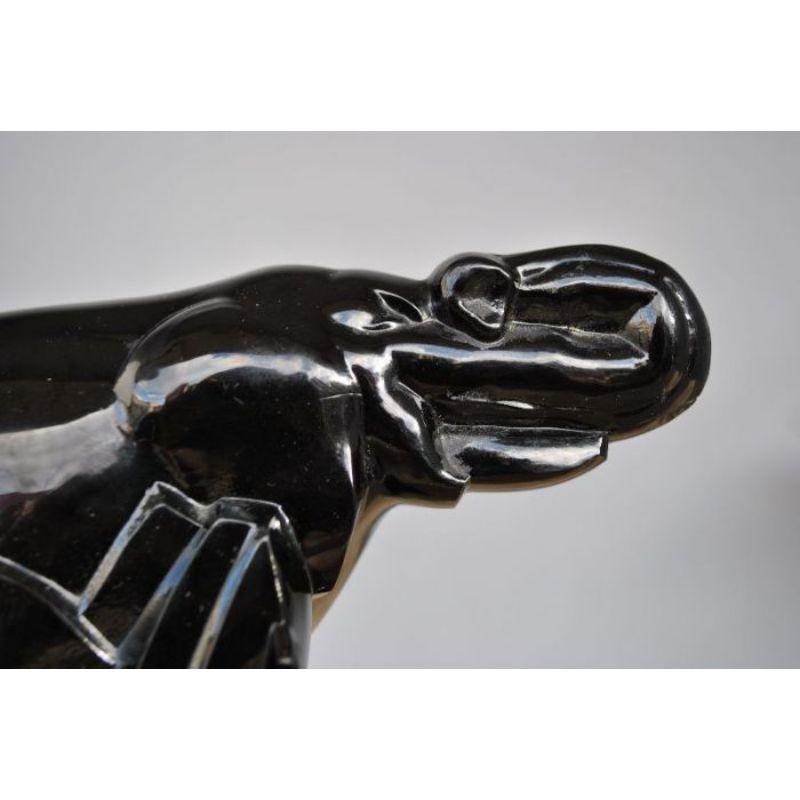 Statuette d'éléphant Chevalier en verre noir pour Baccarat Corne levée Bon état - En vente à Marseille, FR