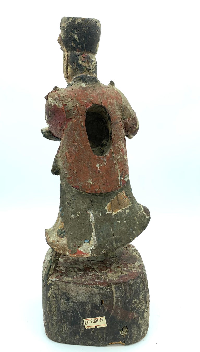Statuette of a Chinese Man Wood Ming Dynasty XVIIe Century In Good Condition For Sale In Beuzevillette, FR