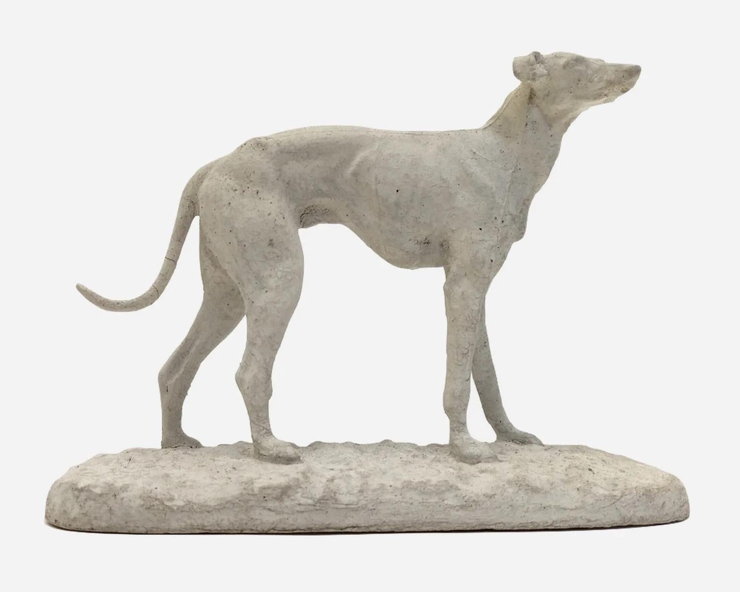 Plaster Statuette of a greyhound in plaster by Pierre-Jules Mêne, France circa 1850 For Sale