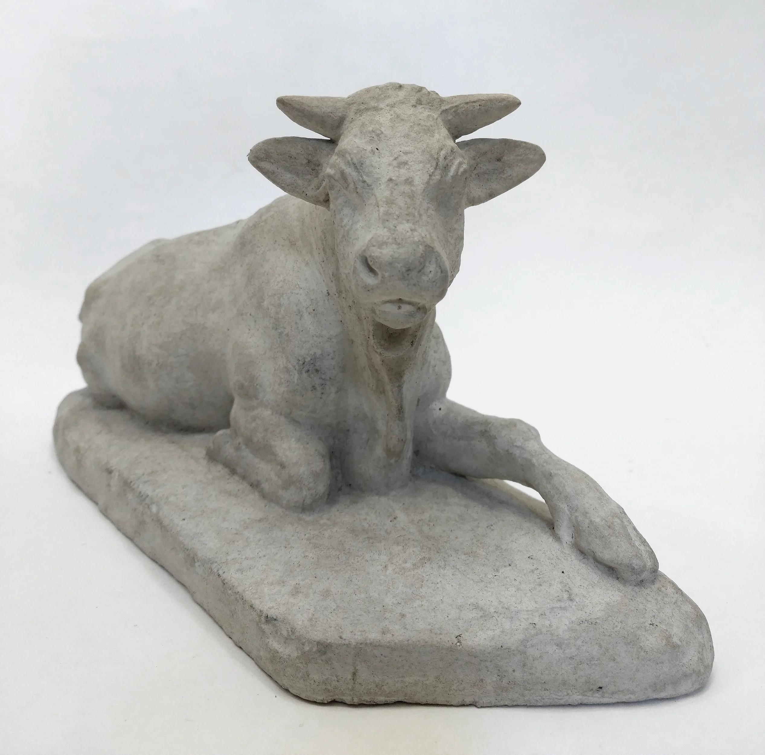 French Statuette of a reclining cow, studio plaster cast France, circa 1880 For Sale