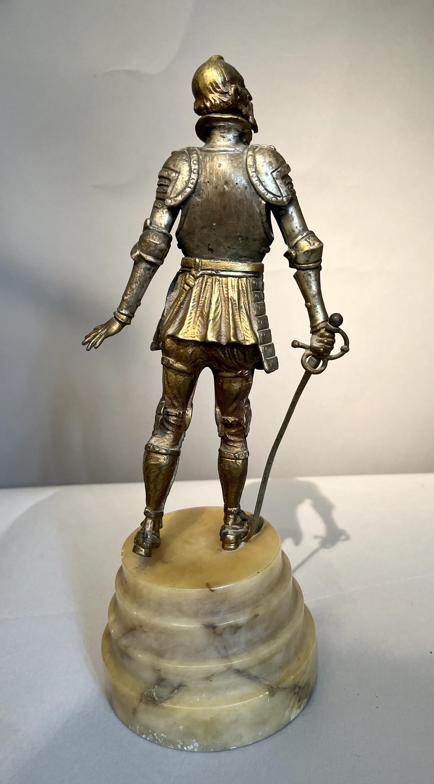 Statuette of Don Quixote in bronze and alabaster, Spain circa 1900 In Good Condition For Sale In Paris, FR