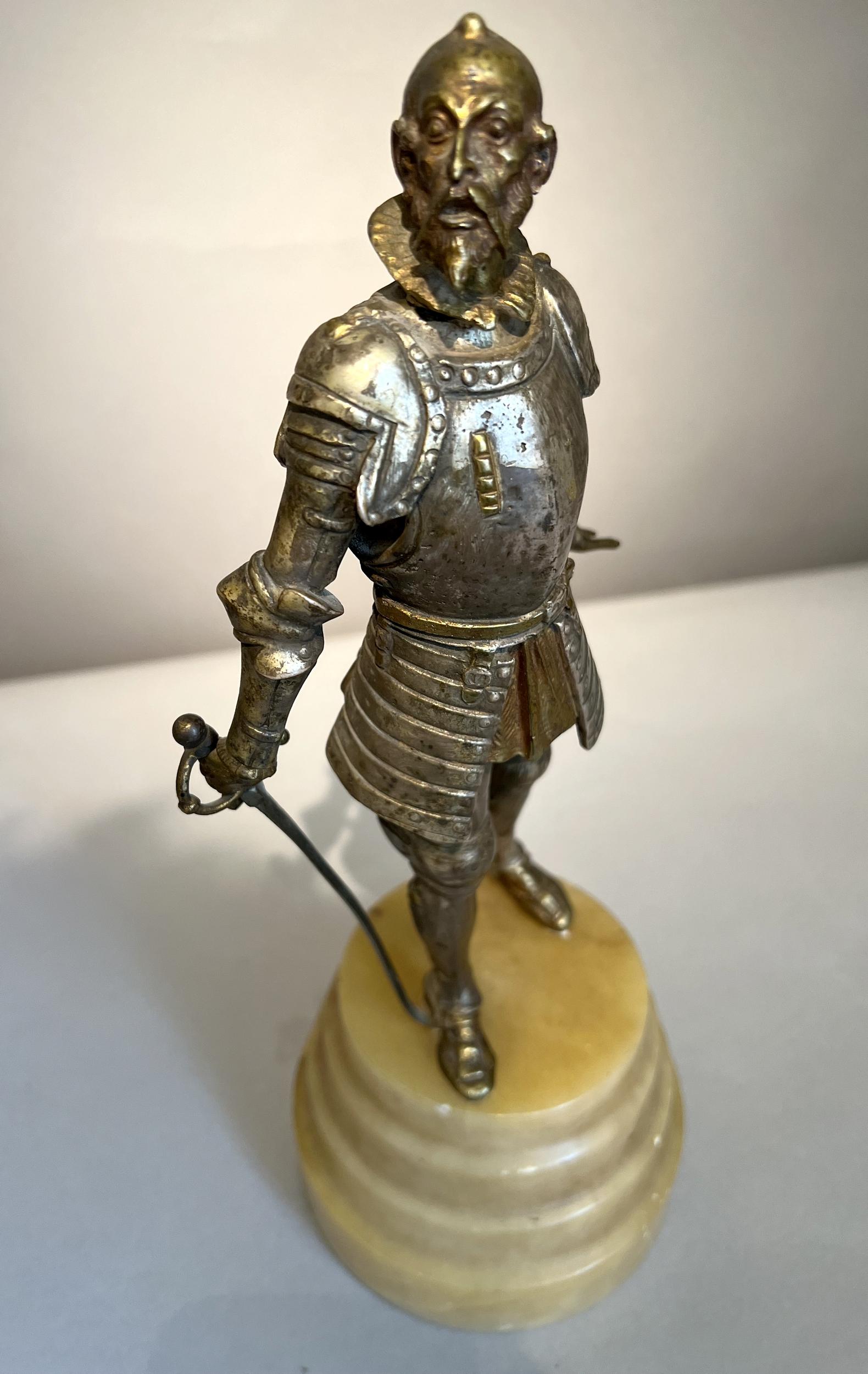 Early 20th Century Statuette of Don Quixote in bronze and alabaster, Spain circa 1900 For Sale