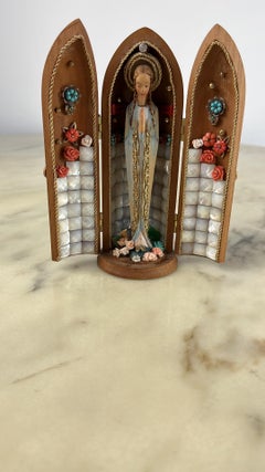 Statuette of the Madonna Embellished with 18 Kt Gold and Precious Stones, Italy