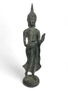 Statuette of walking Buddha in bronze - Sukhotai style - Thailand 19th