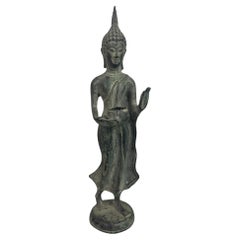 Statuette of walking Buddha in bronze - Sukhotai style - Thailand 19th