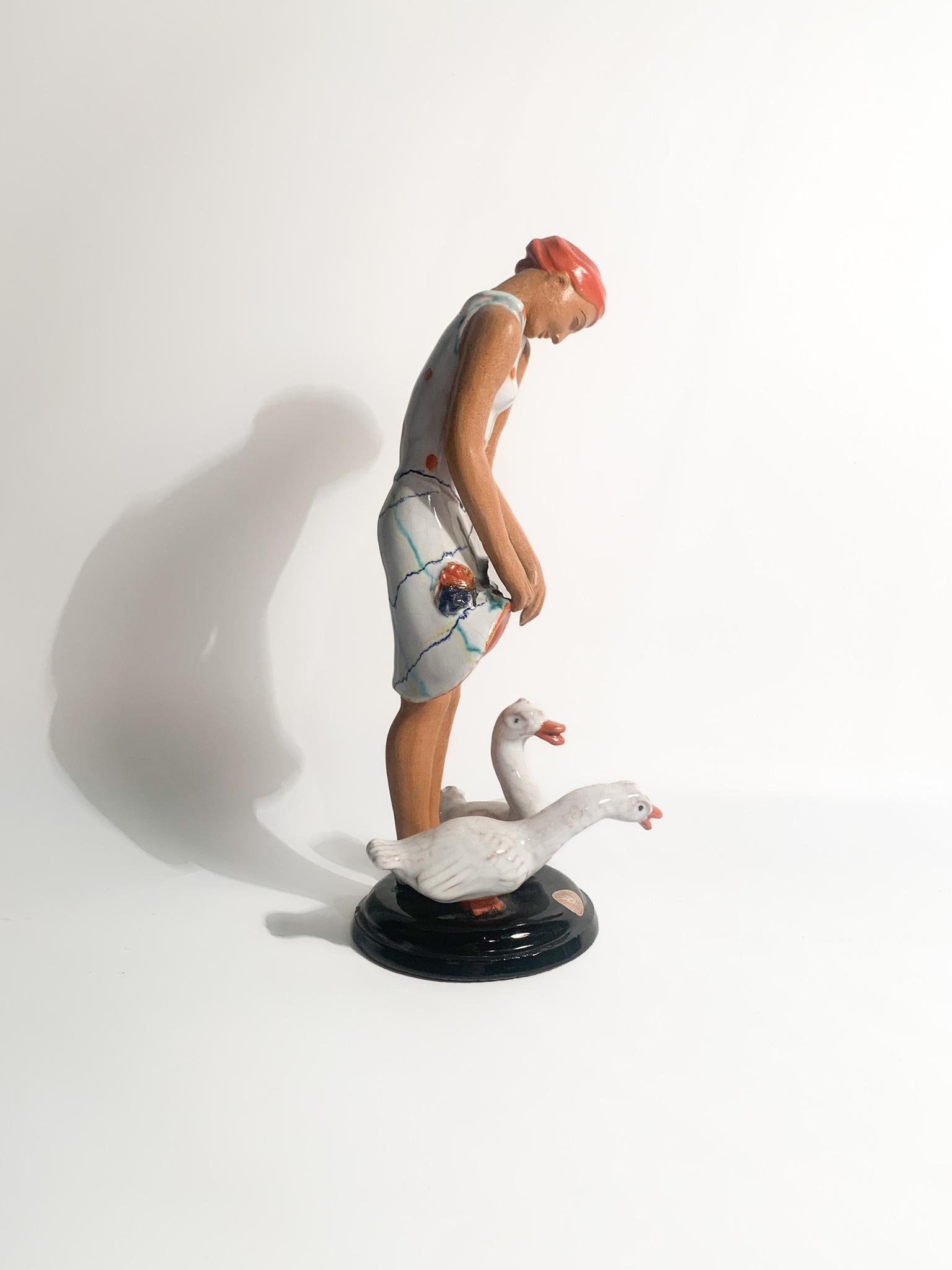 Statuina Decò di Dama in Ceramica di Brandi Anni 40 1