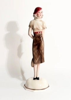 Goldscheider Keramikstatuette einer Tennisspielerin von Stefan Dakon 1930er Jahre