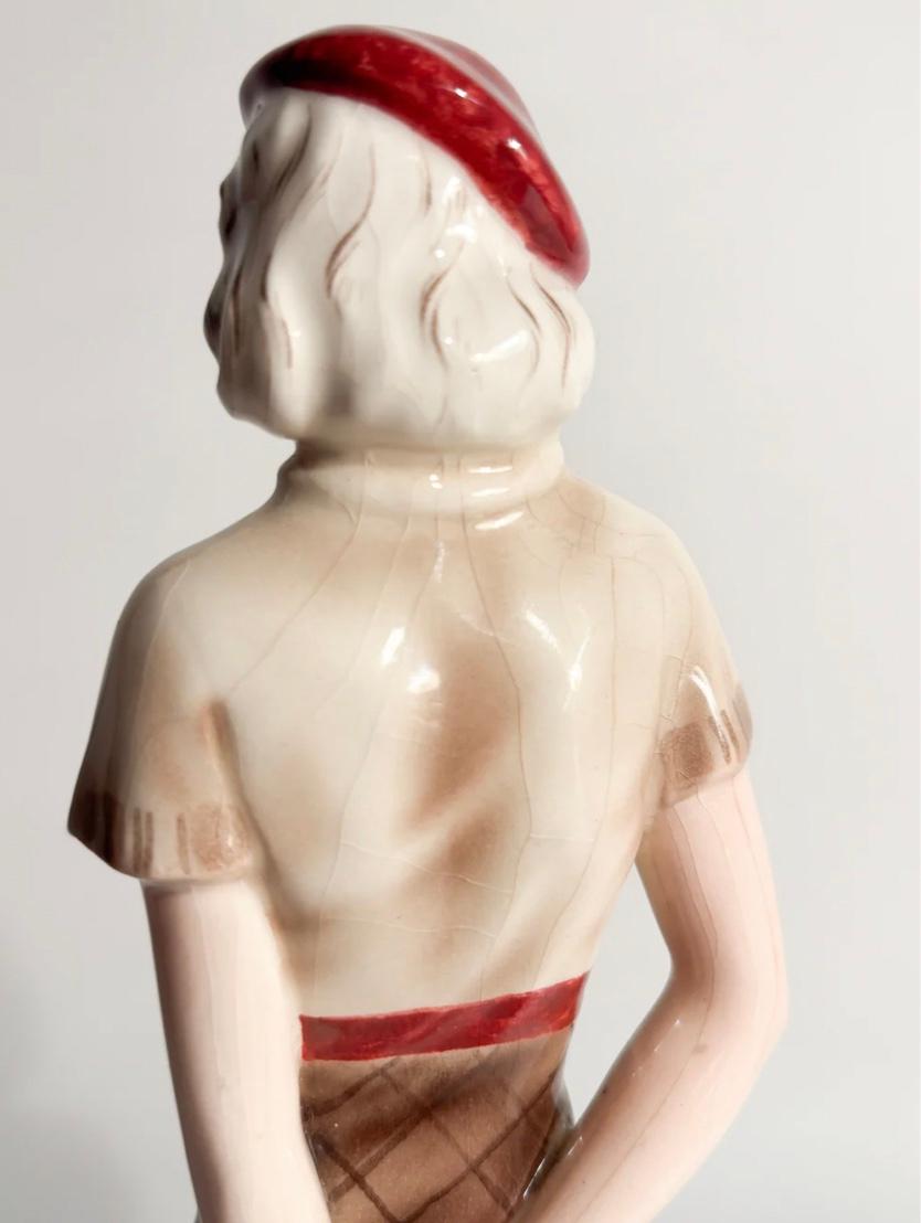 Goldscheider Estatuilla de cerámica de tenista por Stefan Dakon Años 30 Mid-20th Century en venta