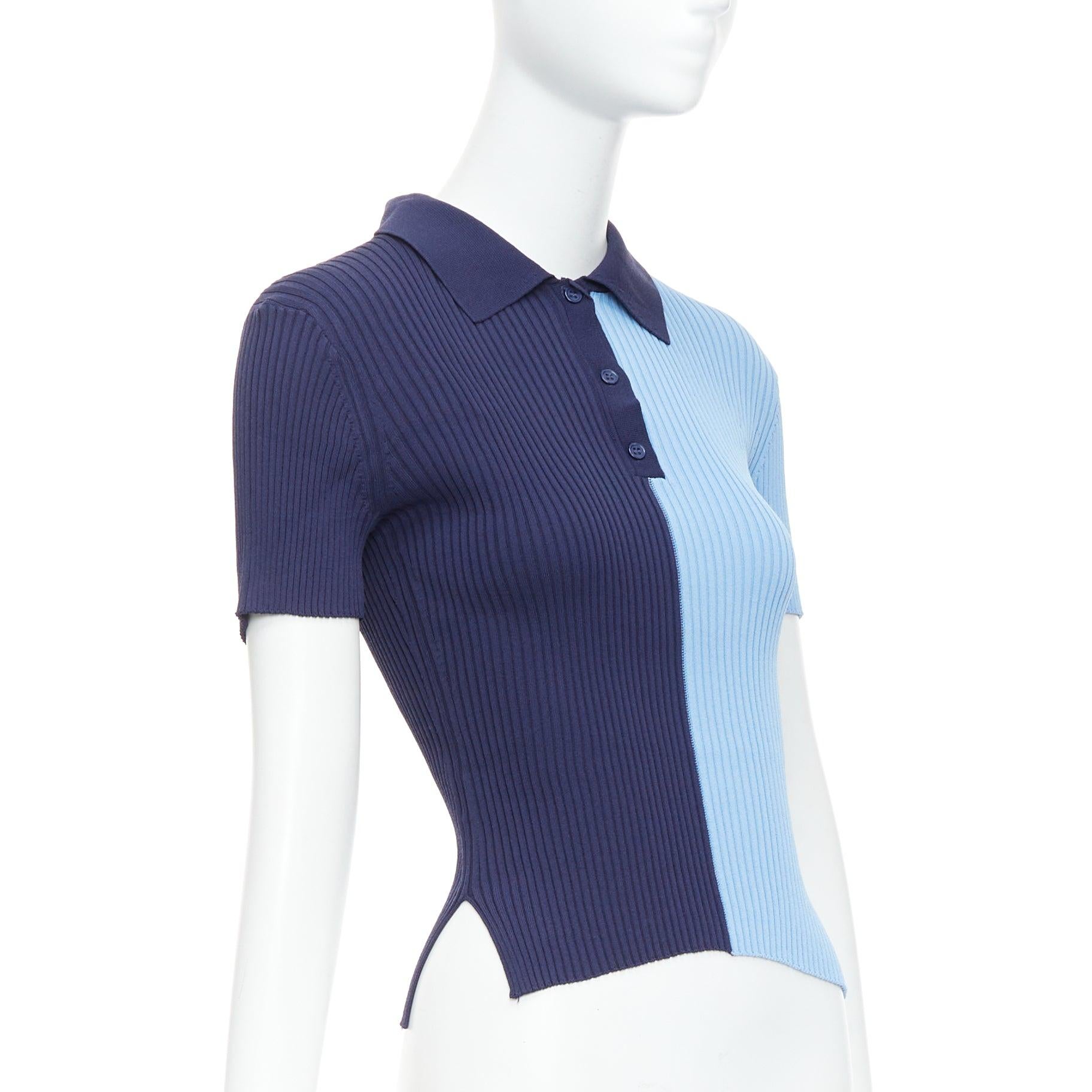 Bleu STAUD Brice polo fendu sur le côté, côtelé bicolore bleu, taille M en vente