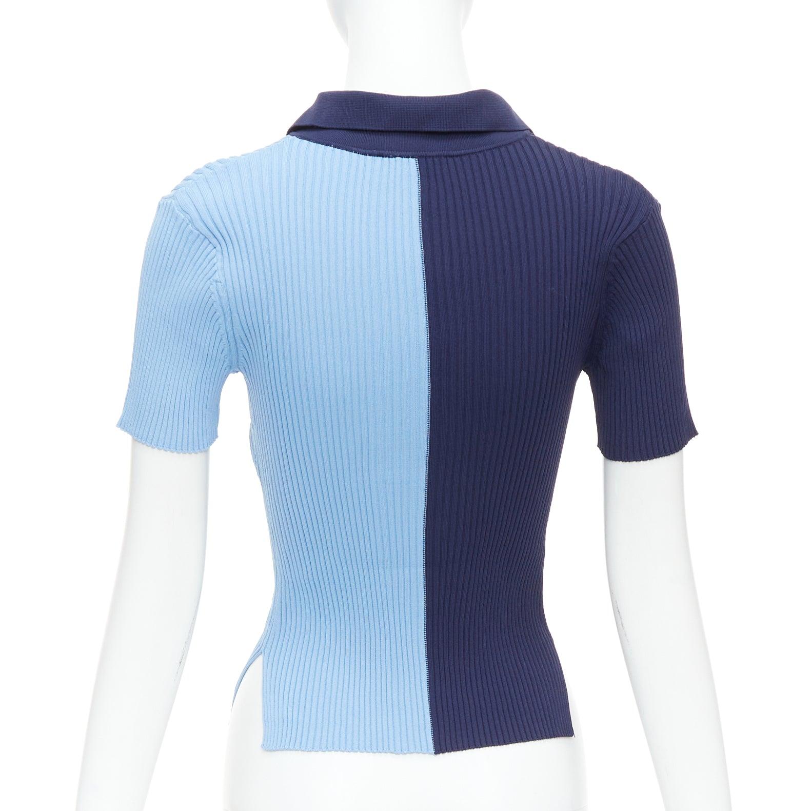 STAUD Brice polo fendu sur le côté, côtelé bicolore bleu, taille M Pour femmes en vente
