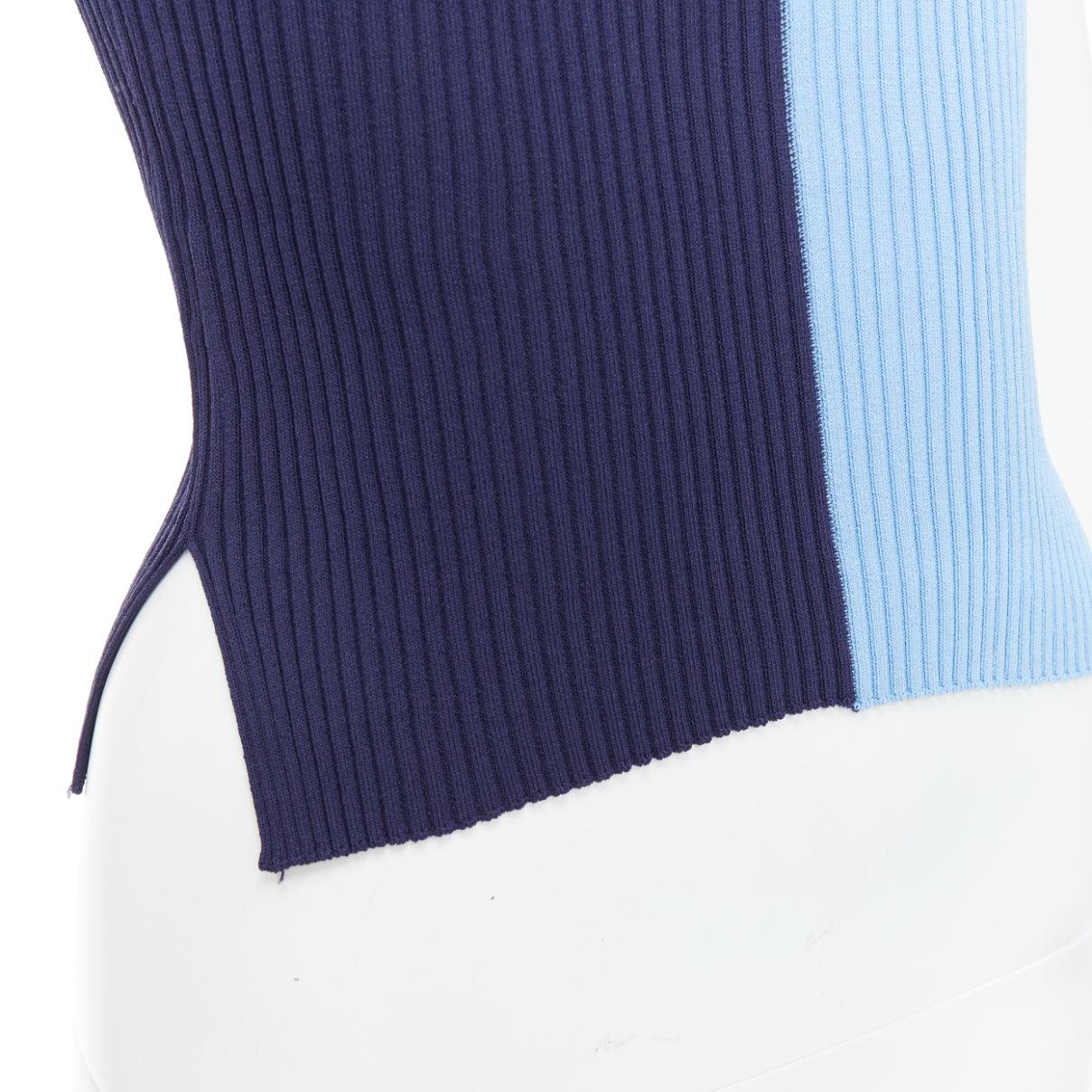 STAUD Brice polo fendu sur le côté, côtelé bicolore bleu, taille M en vente 2