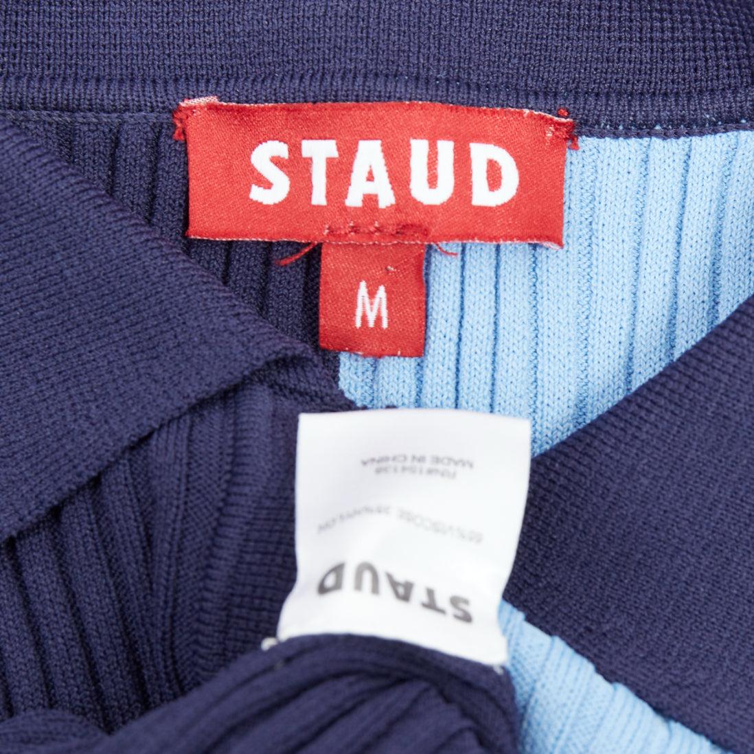 STAUD Brice polo fendu sur le côté, côtelé bicolore bleu, taille M en vente 3