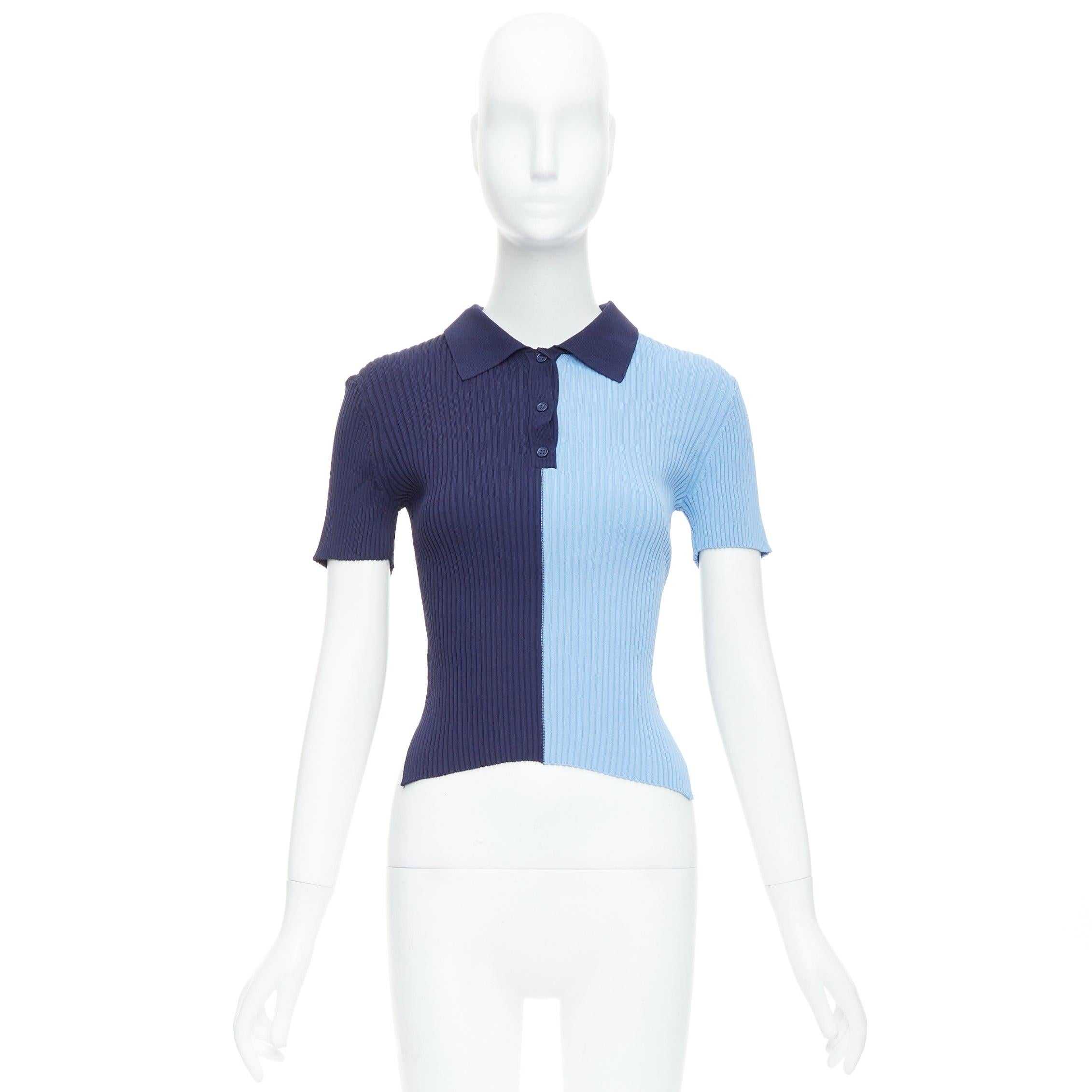 STAUD Brice polo fendu sur le côté, côtelé bicolore bleu, taille M en vente 4