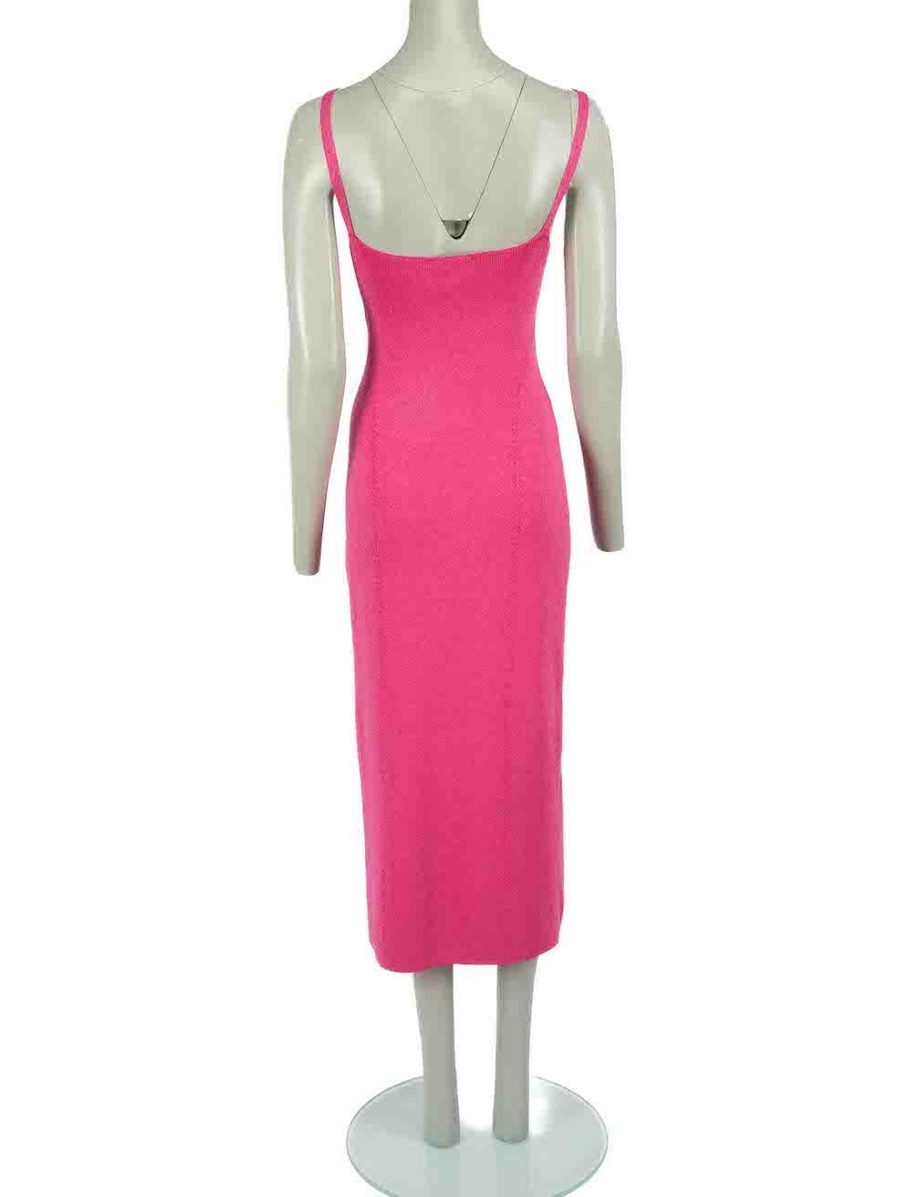 STAUD Hot Pink Bodycon Midi Dress Size L In New Condition For Sale In London, GB